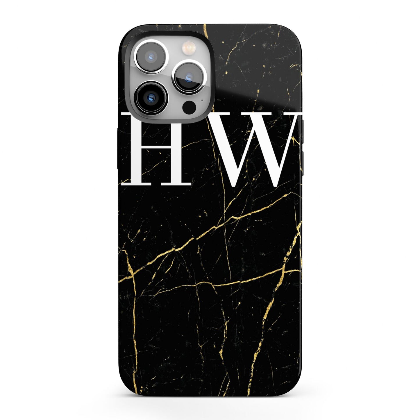 Black Gold Marble Effect Initials Personalised iPhone 13 Pro Max Full Wrap 3D Tough Case