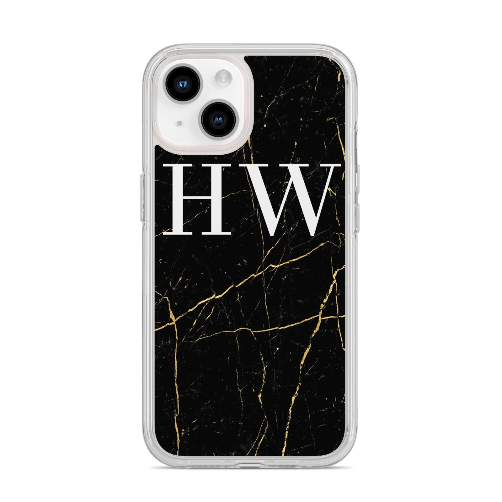 Black Gold Marble Effect Initials Personalised iPhone 14 Clear Tough Case Starlight