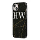 Black Gold Marble Effect Initials Personalised iPhone 14 Plus Black Impact Case Side Angle on Silver phone