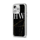 Black Gold Marble Effect Initials Personalised iPhone 14 Pro Max Clear Tough Case Silver Angled Image