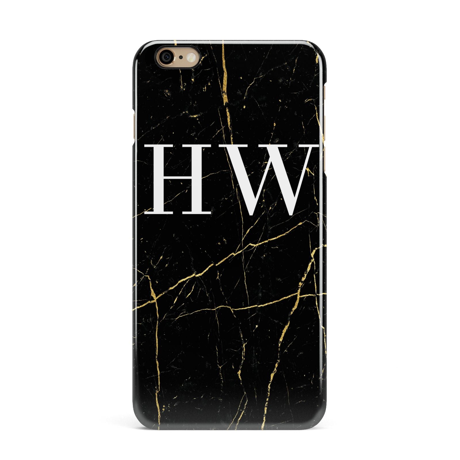 Black Gold Marble Effect Initials Personalised iPhone 6 Plus 3D Snap Case on Gold Phone