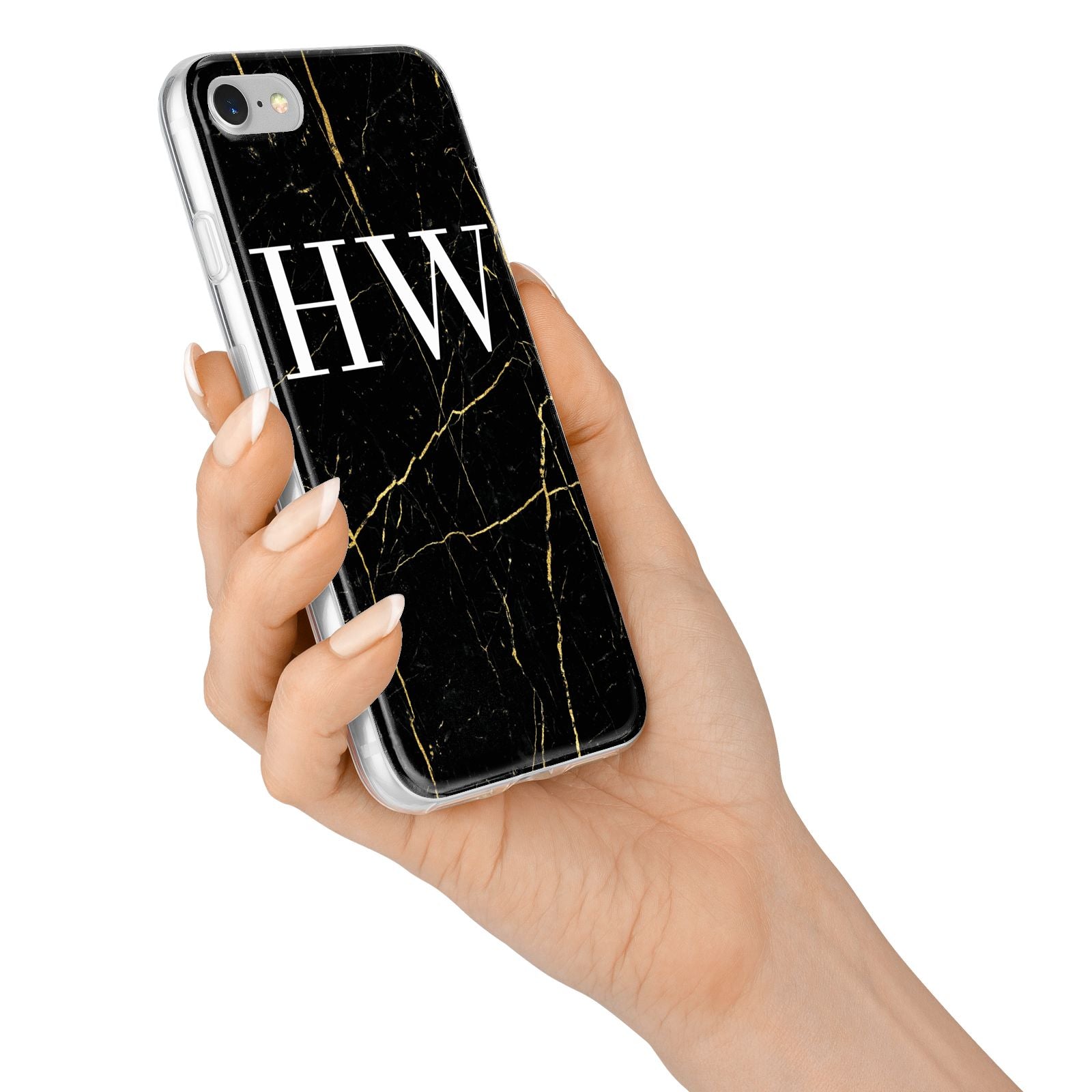 Black Gold Marble Effect Initials Personalised iPhone 7 Bumper Case on Silver iPhone Alternative Image