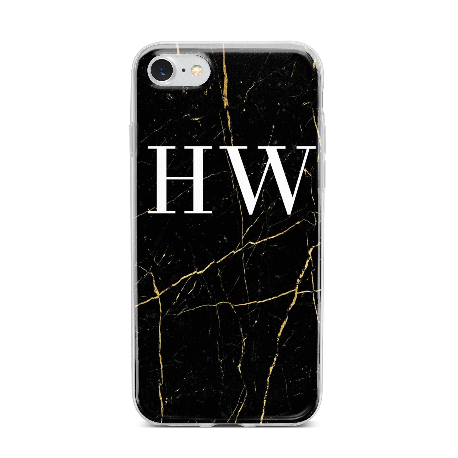 Black Gold Marble Effect Initials Personalised iPhone 7 Bumper Case on Silver iPhone