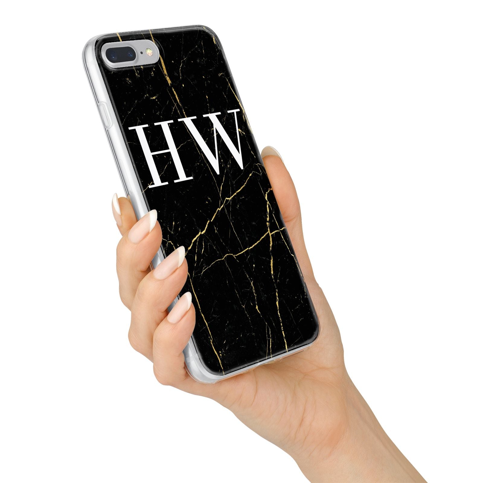 Black Gold Marble Effect Initials Personalised iPhone 7 Plus Bumper Case on Silver iPhone Alternative Image