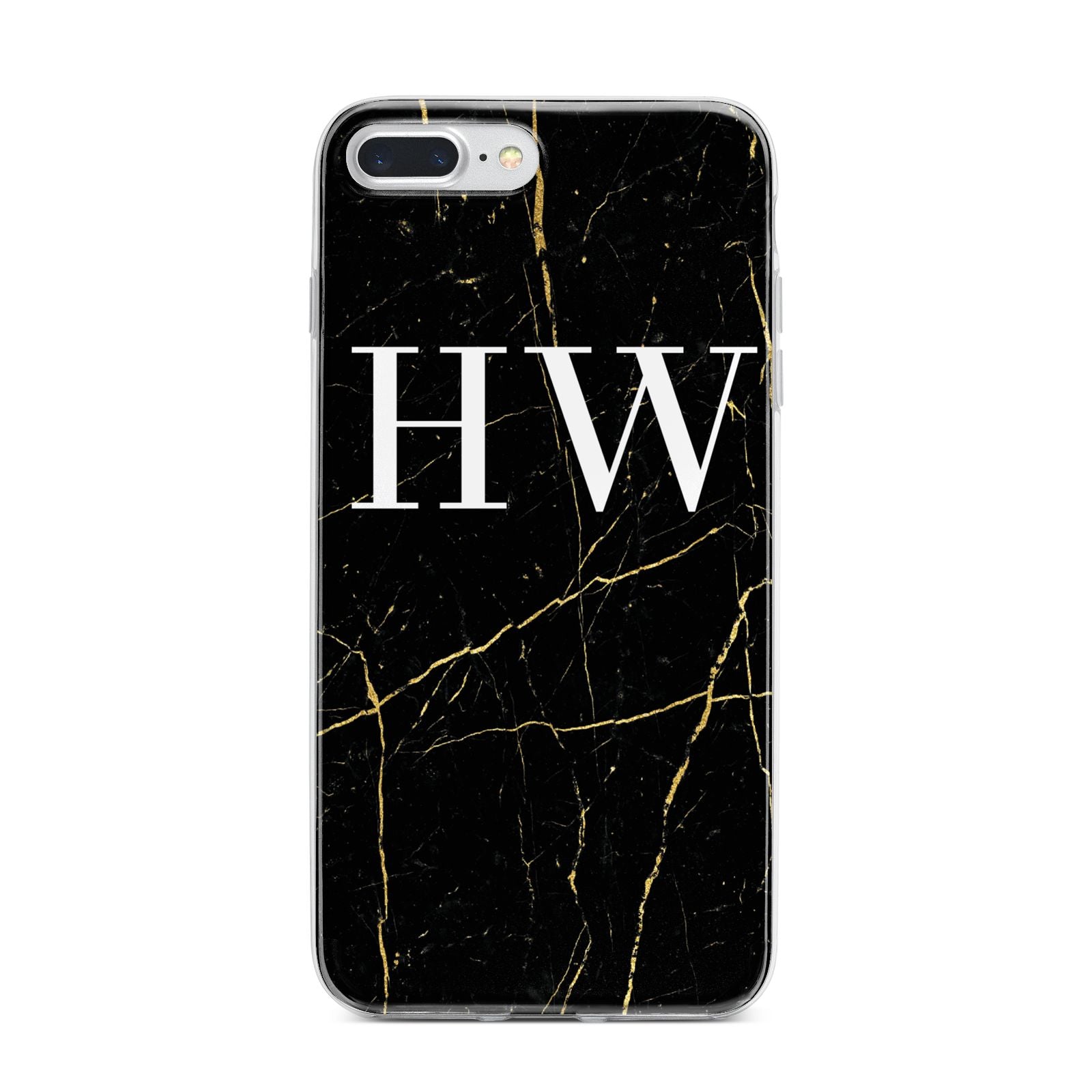 Black Gold Marble Effect Initials Personalised iPhone 7 Plus Bumper Case on Silver iPhone