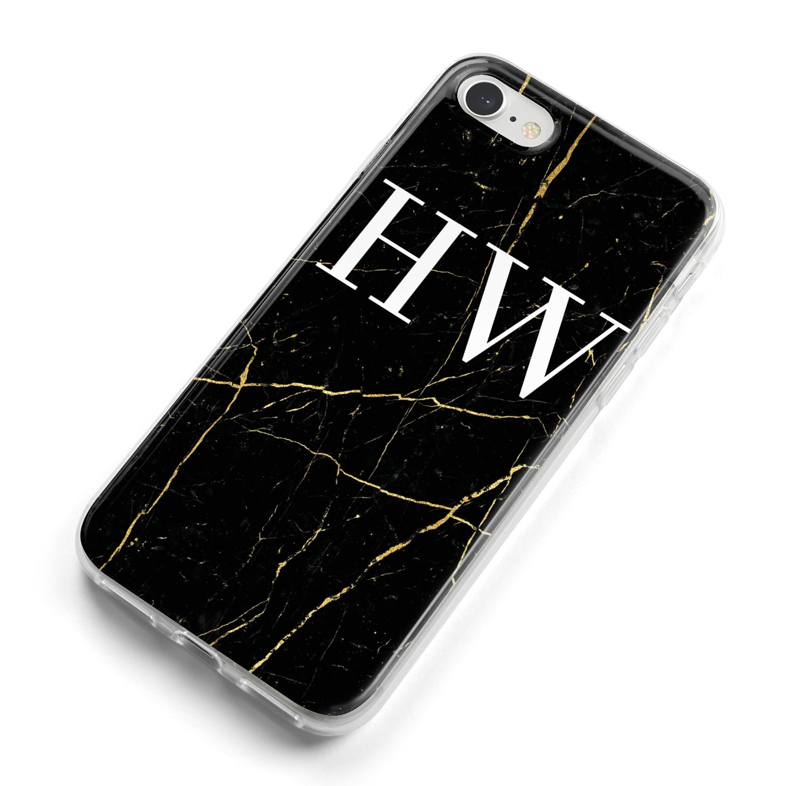 Black Gold Marble Effect Initials Personalised iPhone 8 Bumper Case on Silver iPhone Alternative Image