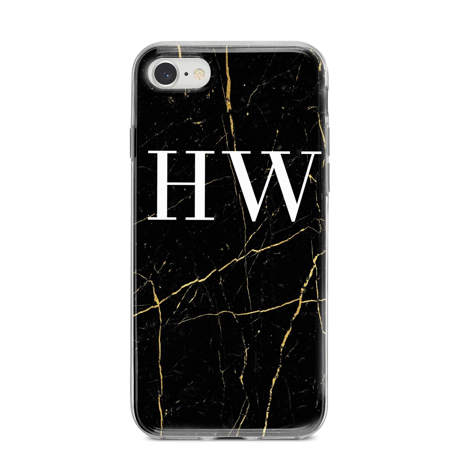 Black Gold Marble Effect Initials Personalised iPhone 8 Bumper Case on Silver iPhone