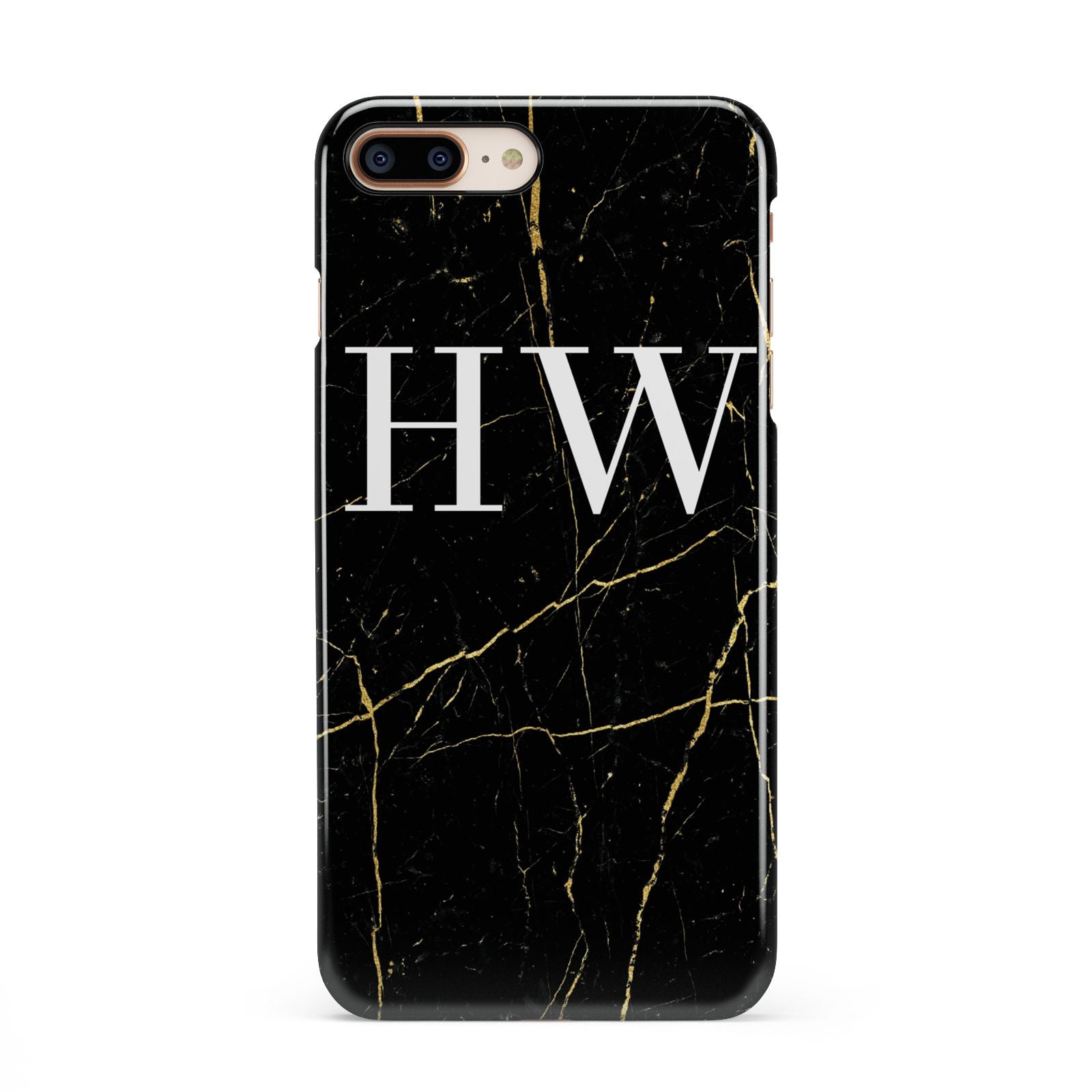Black Gold Marble Effect Initials Personalised iPhone 8 Plus 3D Snap Case on Gold Phone