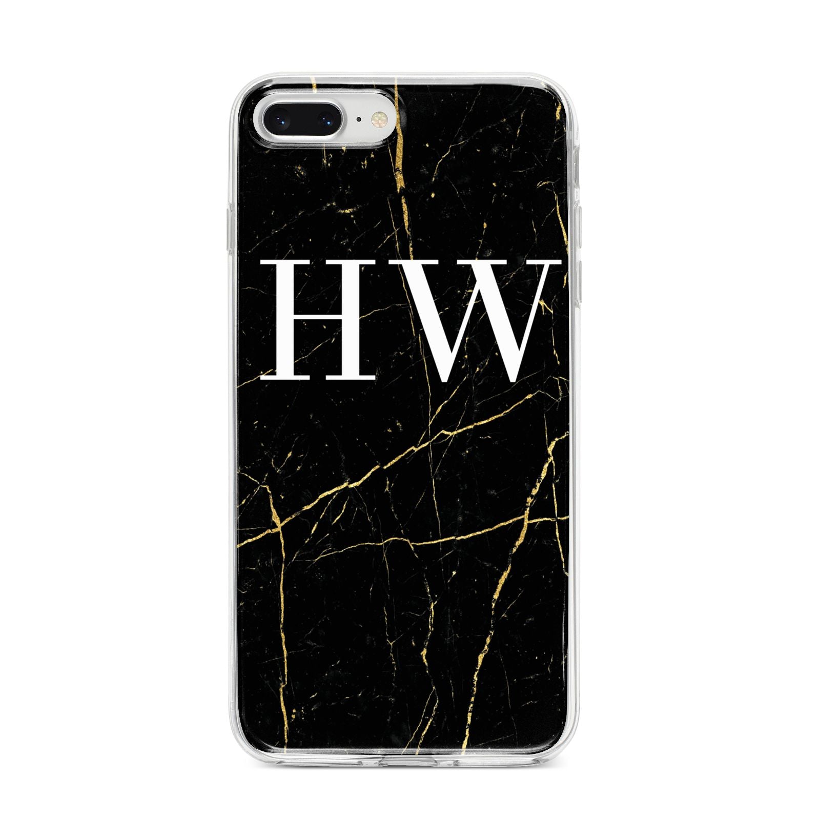 Black Gold Marble Effect Initials Personalised iPhone 8 Plus Bumper Case on Silver iPhone