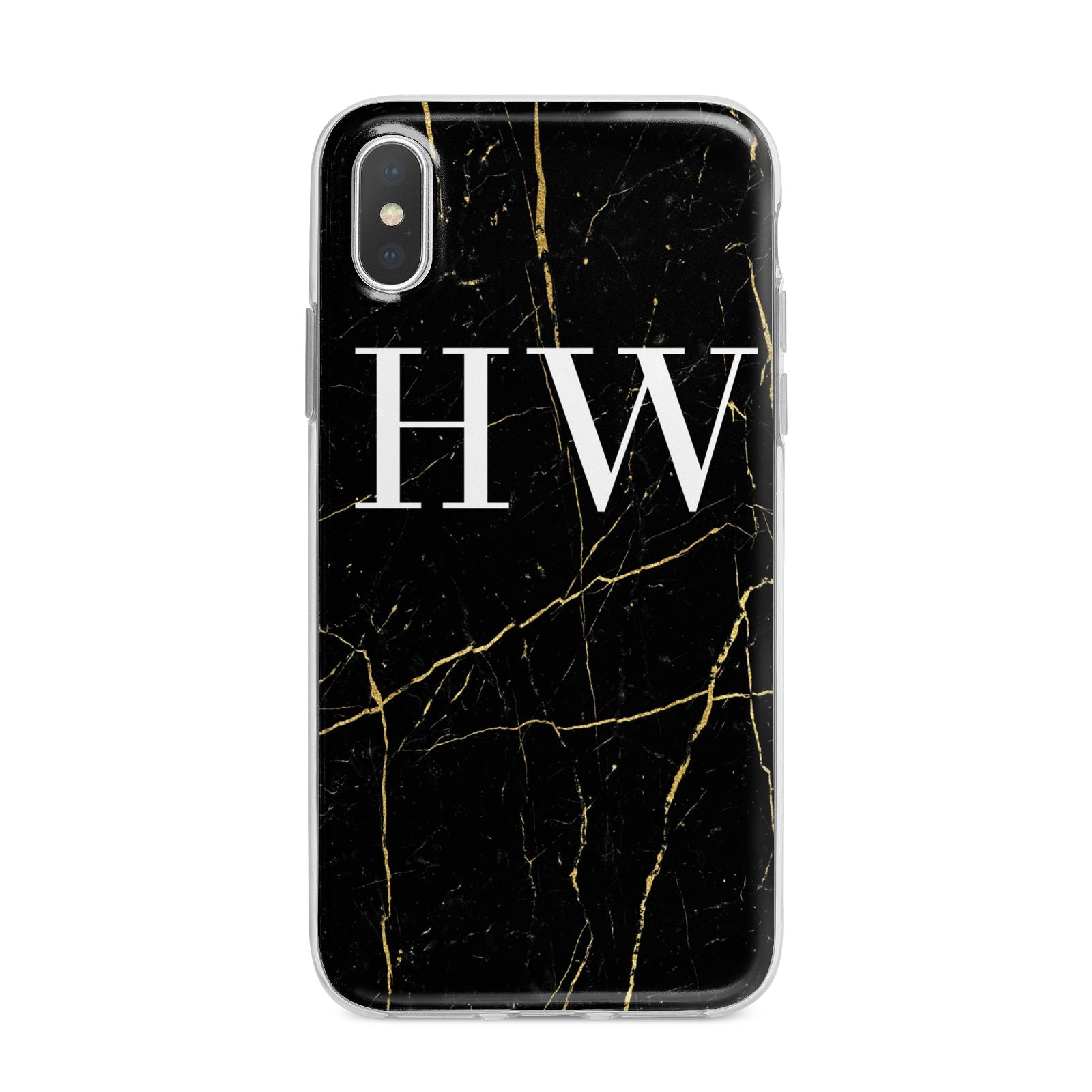 Black Gold Marble Effect Initials Personalised iPhone X Bumper Case on Silver iPhone Alternative Image 1