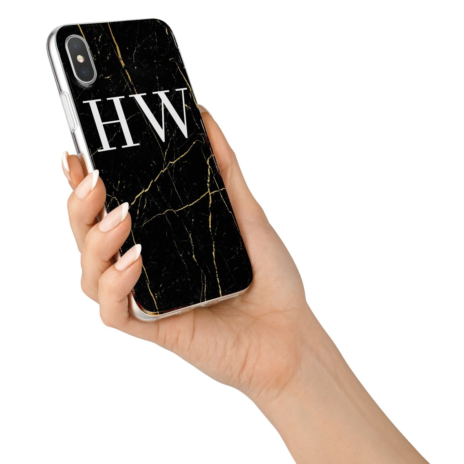 Black Gold Marble Effect Initials Personalised iPhone X Bumper Case on Silver iPhone Alternative Image 2