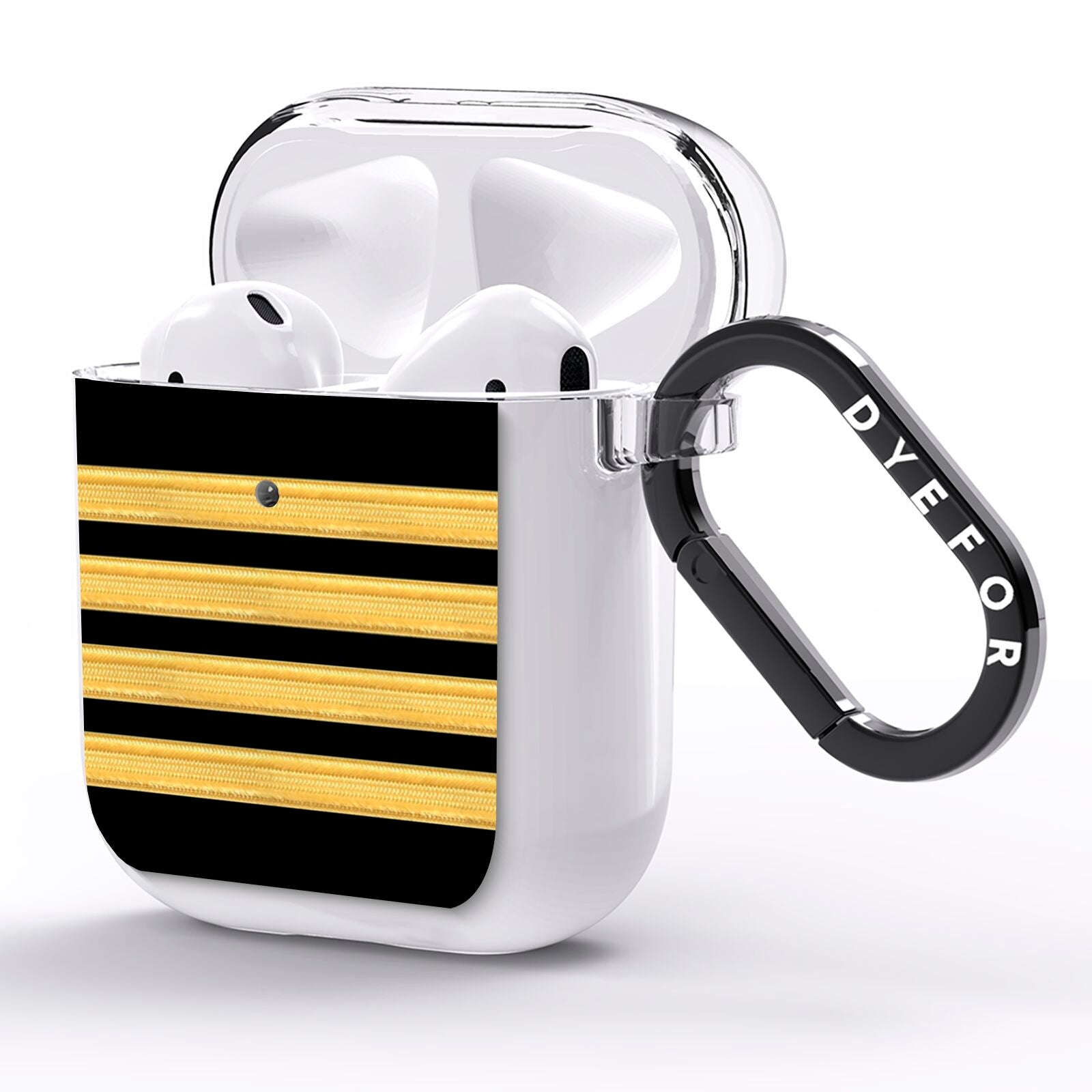 Black Gold Pilot Stripes AirPods Clear Case Side Image