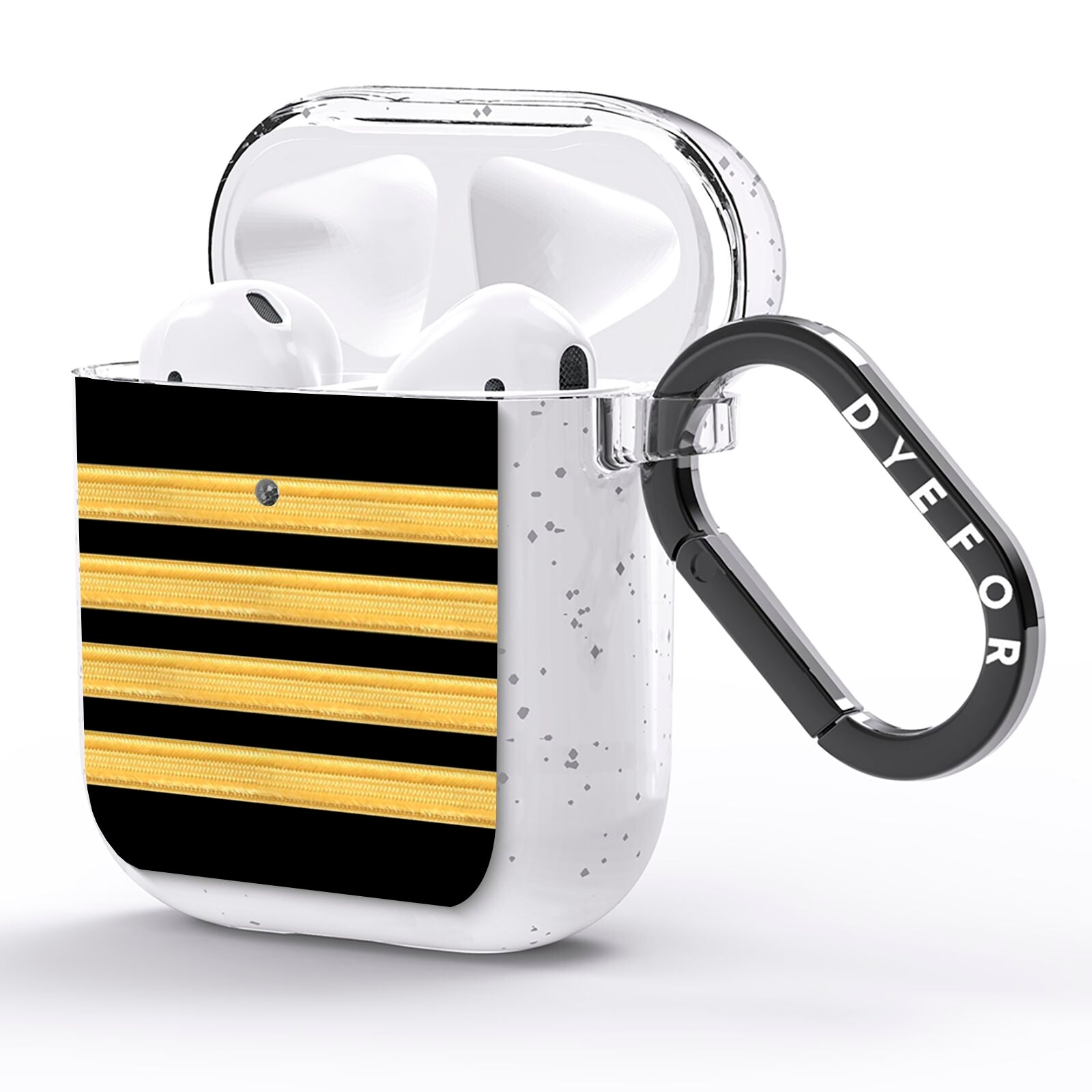 Black Gold Pilot Stripes AirPods Glitter Case Side Image