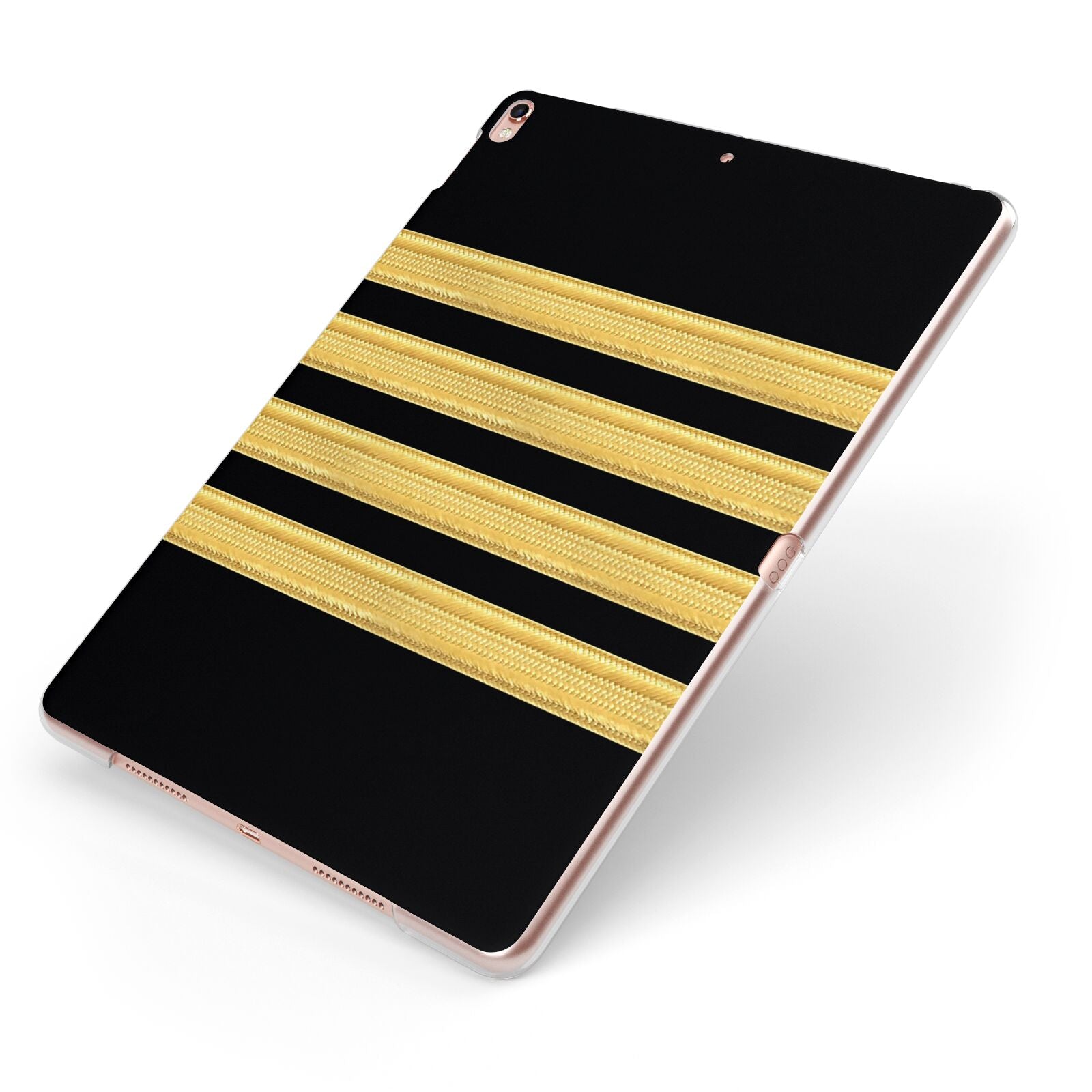 Black Gold Pilot Stripes Apple iPad Case on Rose Gold iPad Side View