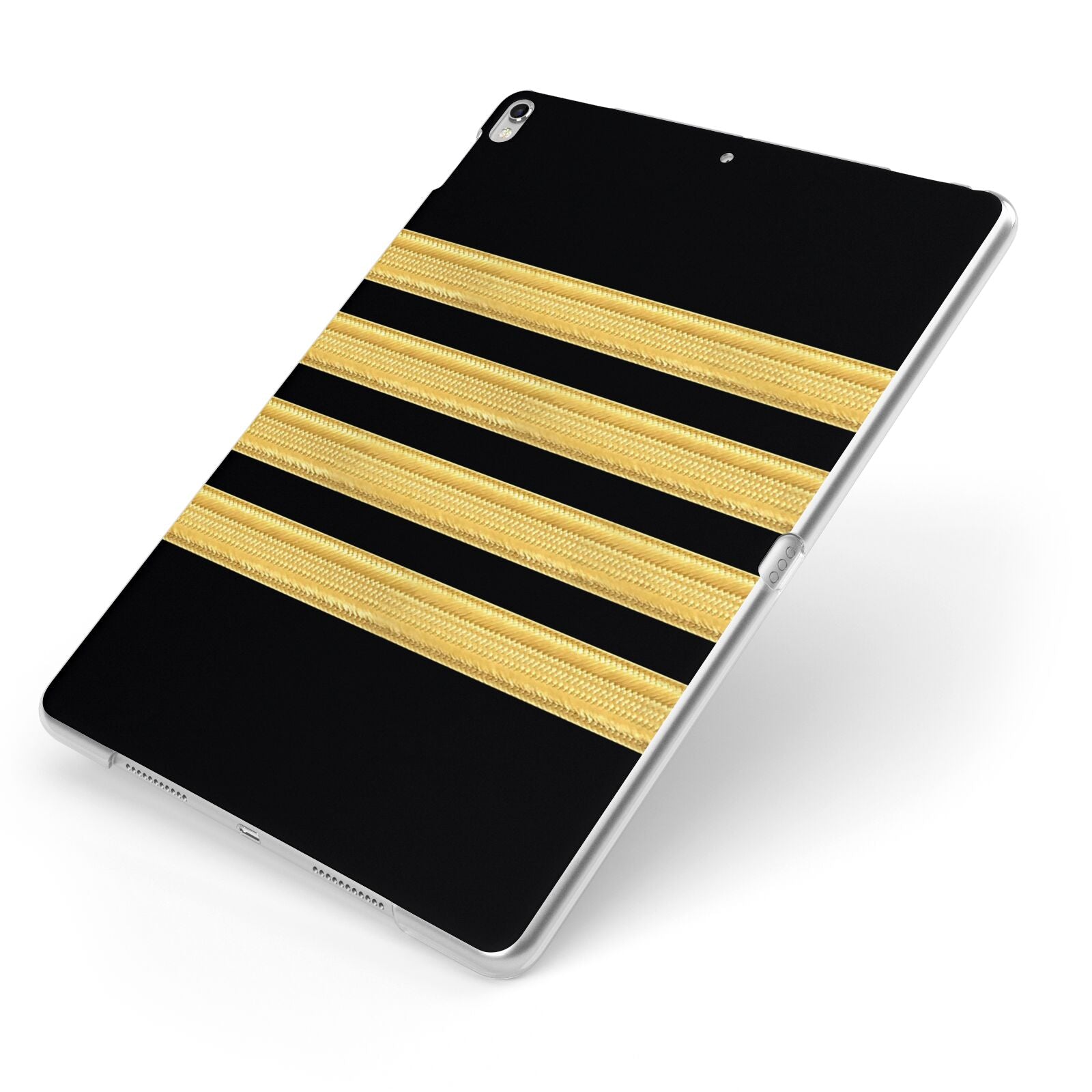 Black Gold Pilot Stripes Apple iPad Case on Silver iPad Side View