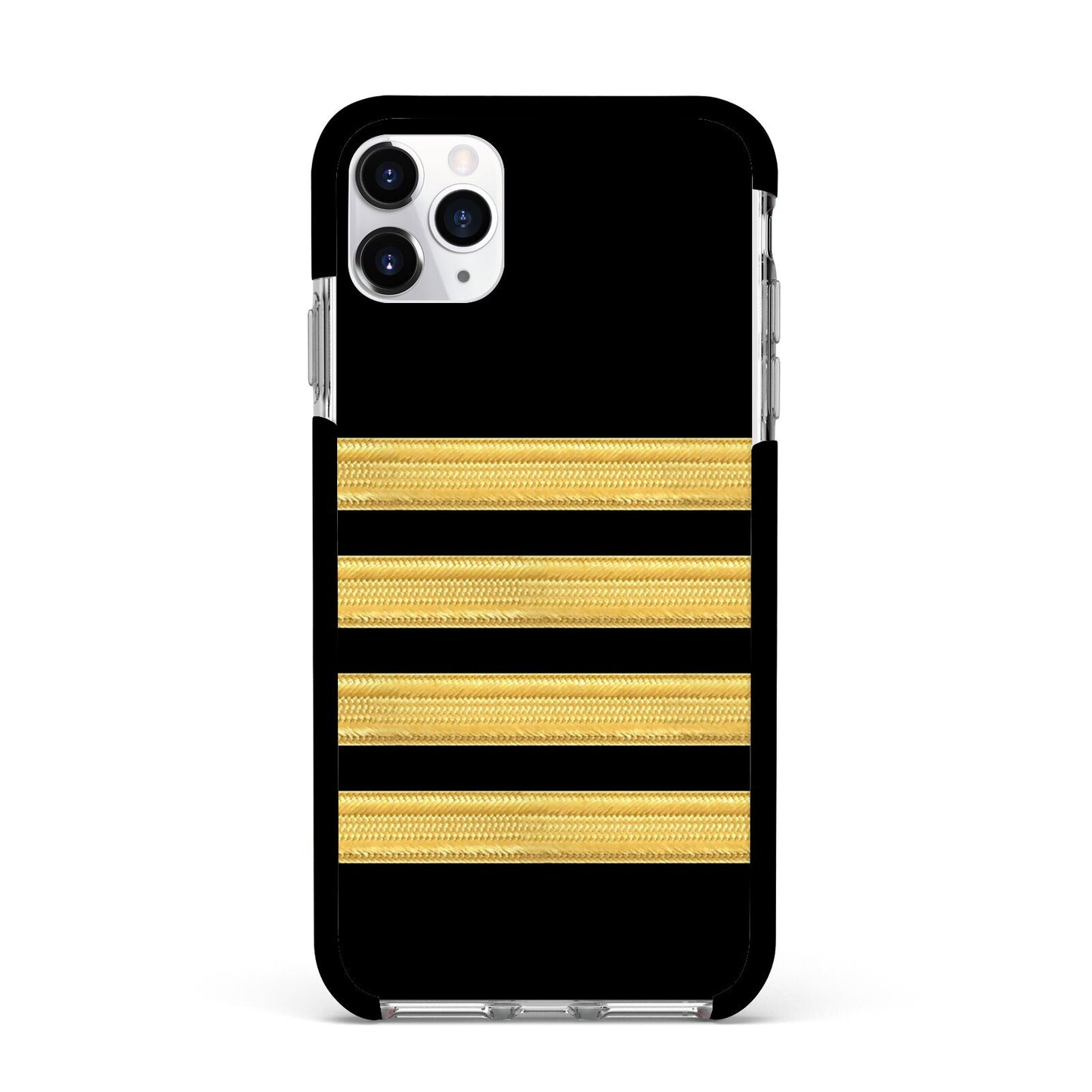 Black Gold Pilot Stripes Apple iPhone 11 Pro Max in Silver with Black Impact Case