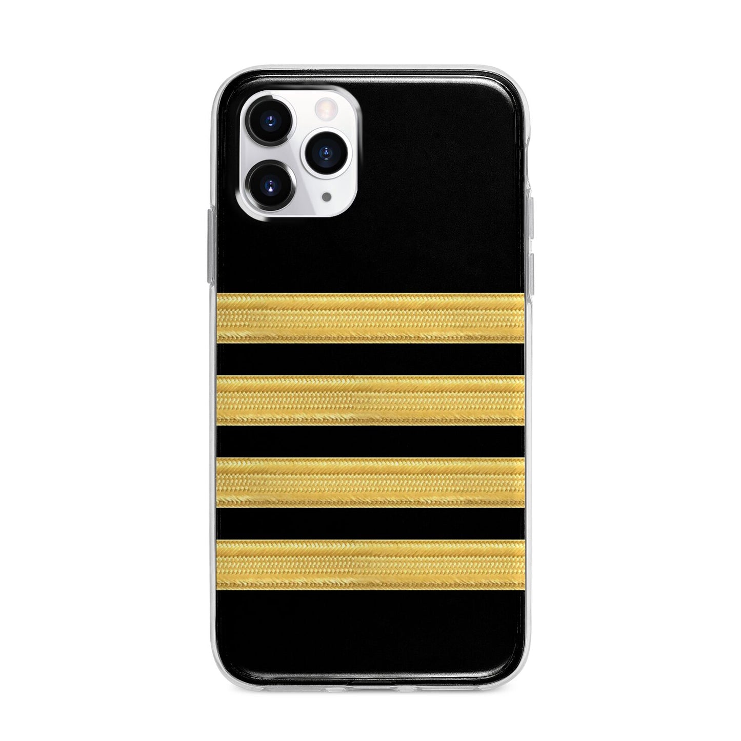 Black Gold Pilot Stripes Apple iPhone 11 Pro Max in Silver with Bumper Case