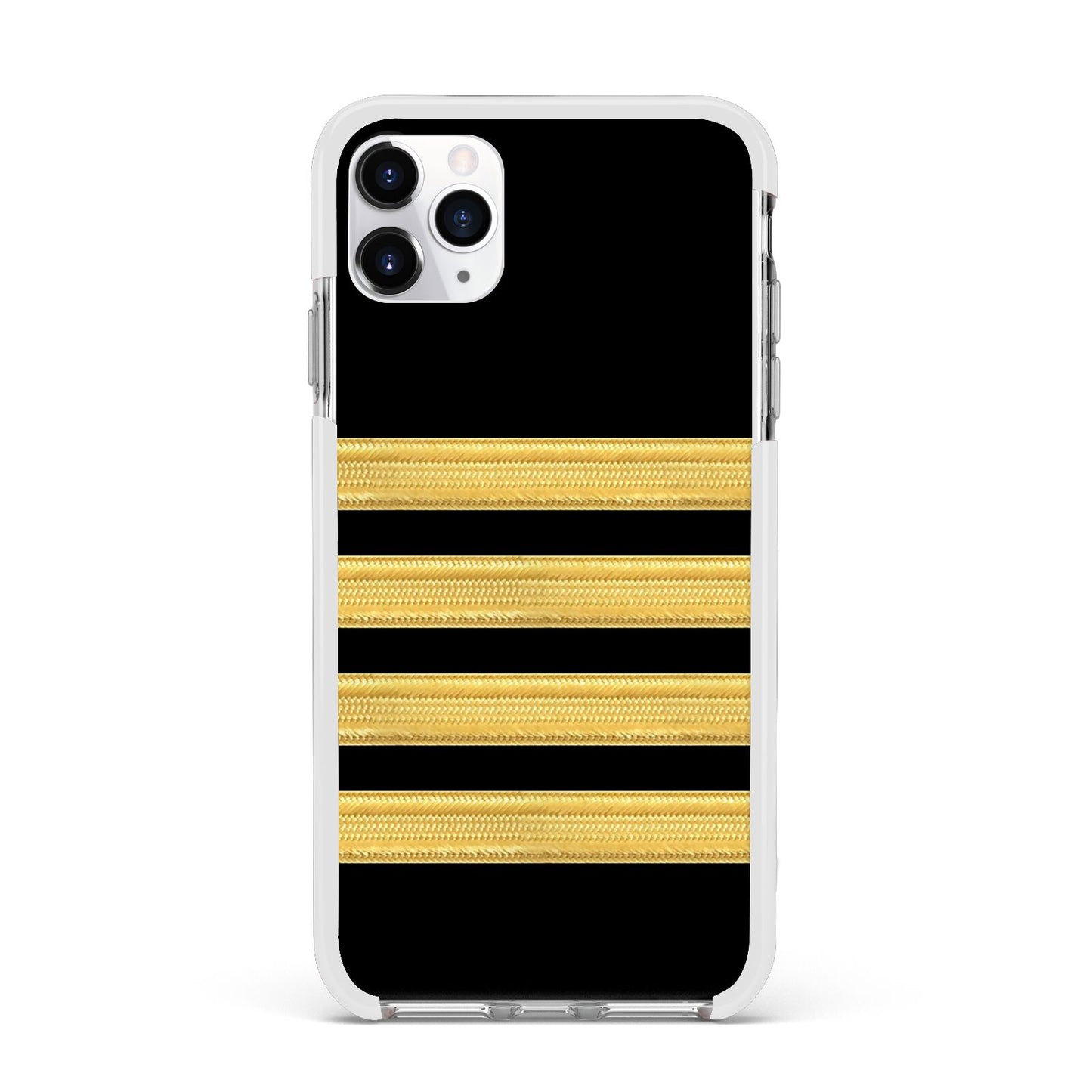Black Gold Pilot Stripes Apple iPhone 11 Pro Max in Silver with White Impact Case