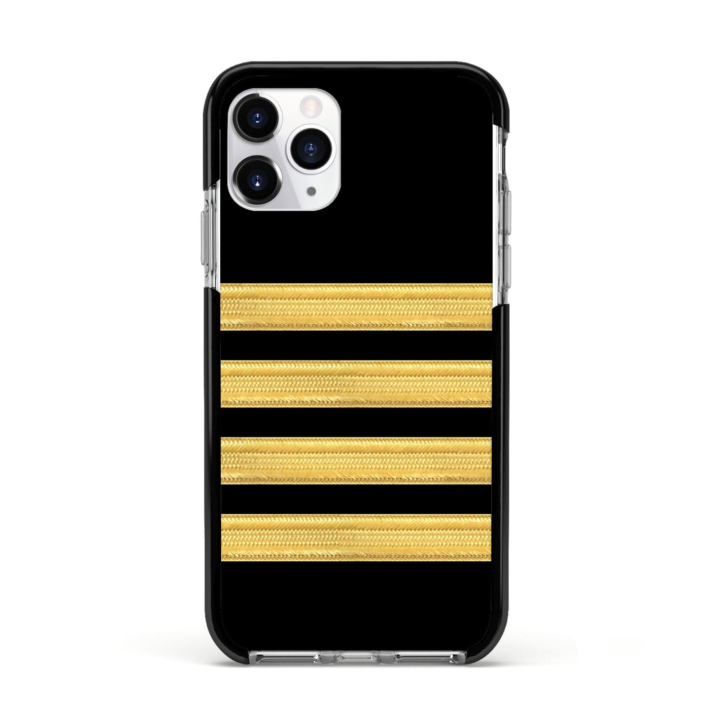 Black Gold Pilot Stripes Apple iPhone 11 Pro in Silver with Black Impact Case
