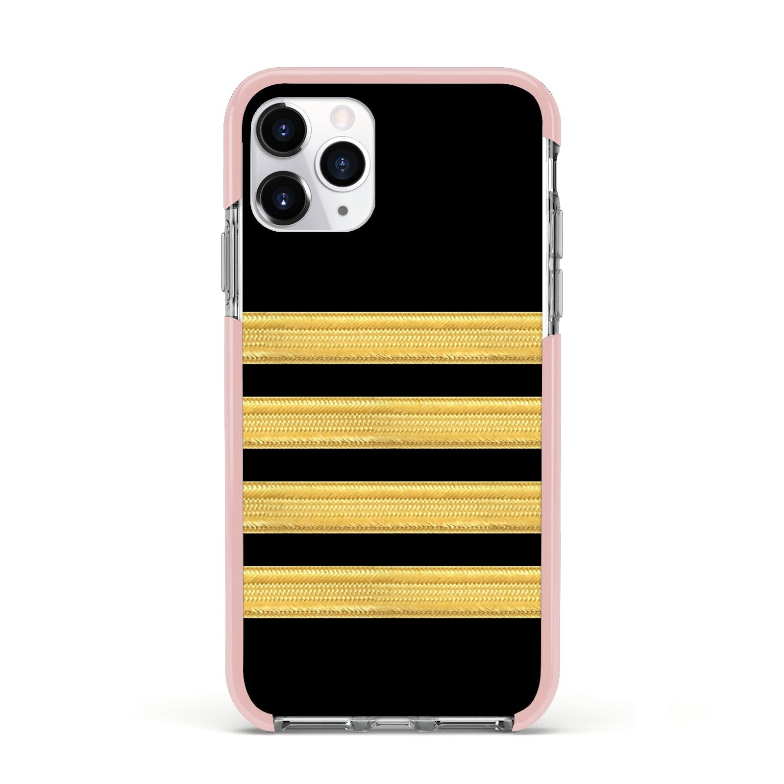 Black Gold Pilot Stripes Apple iPhone 11 Pro in Silver with Pink Impact Case