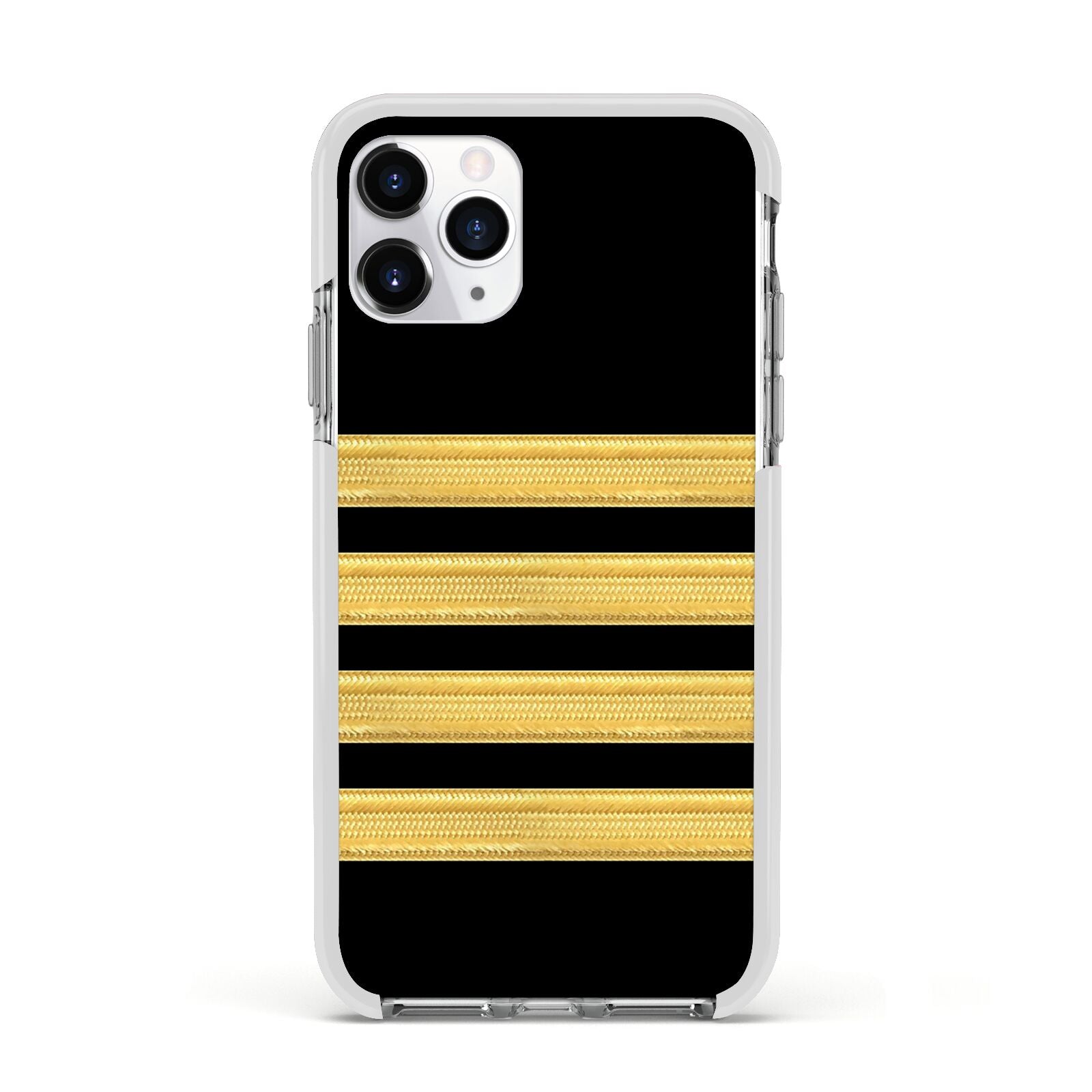 Black Gold Pilot Stripes Apple iPhone 11 Pro in Silver with White Impact Case