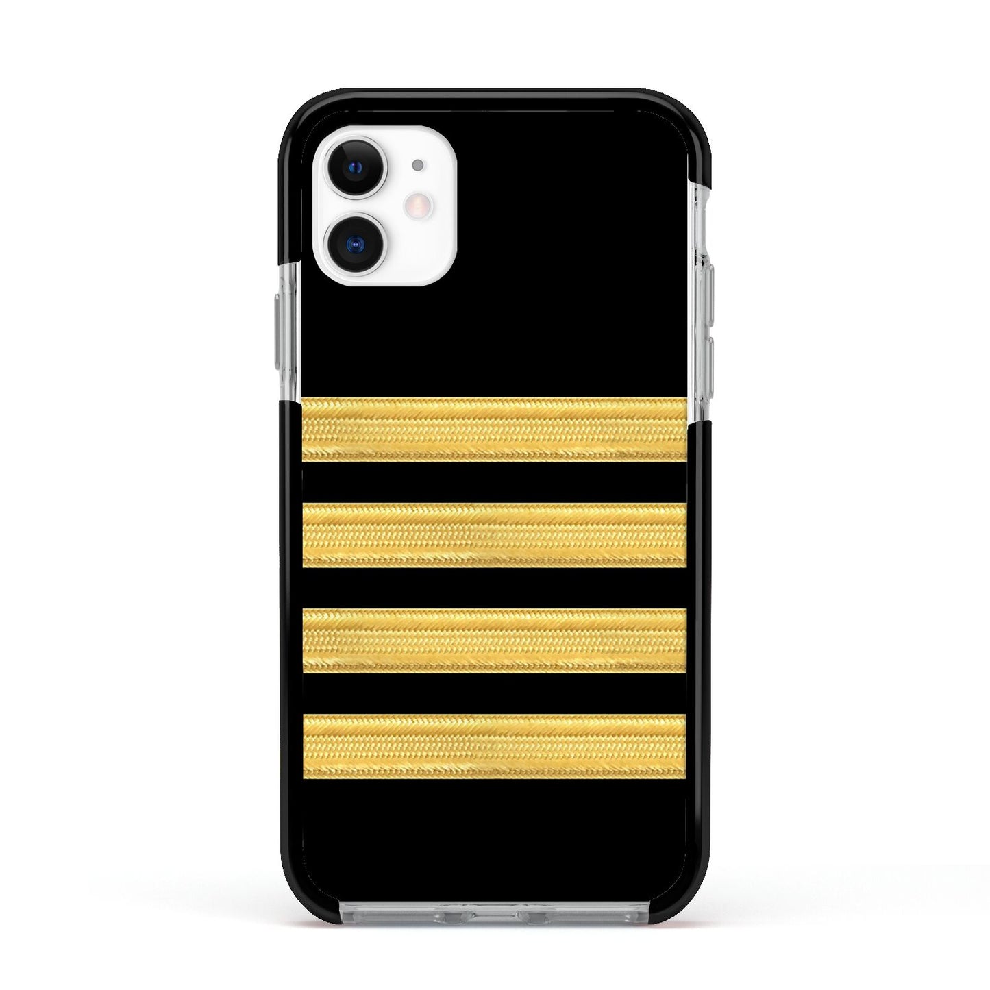 Black Gold Pilot Stripes Apple iPhone 11 in White with Black Impact Case