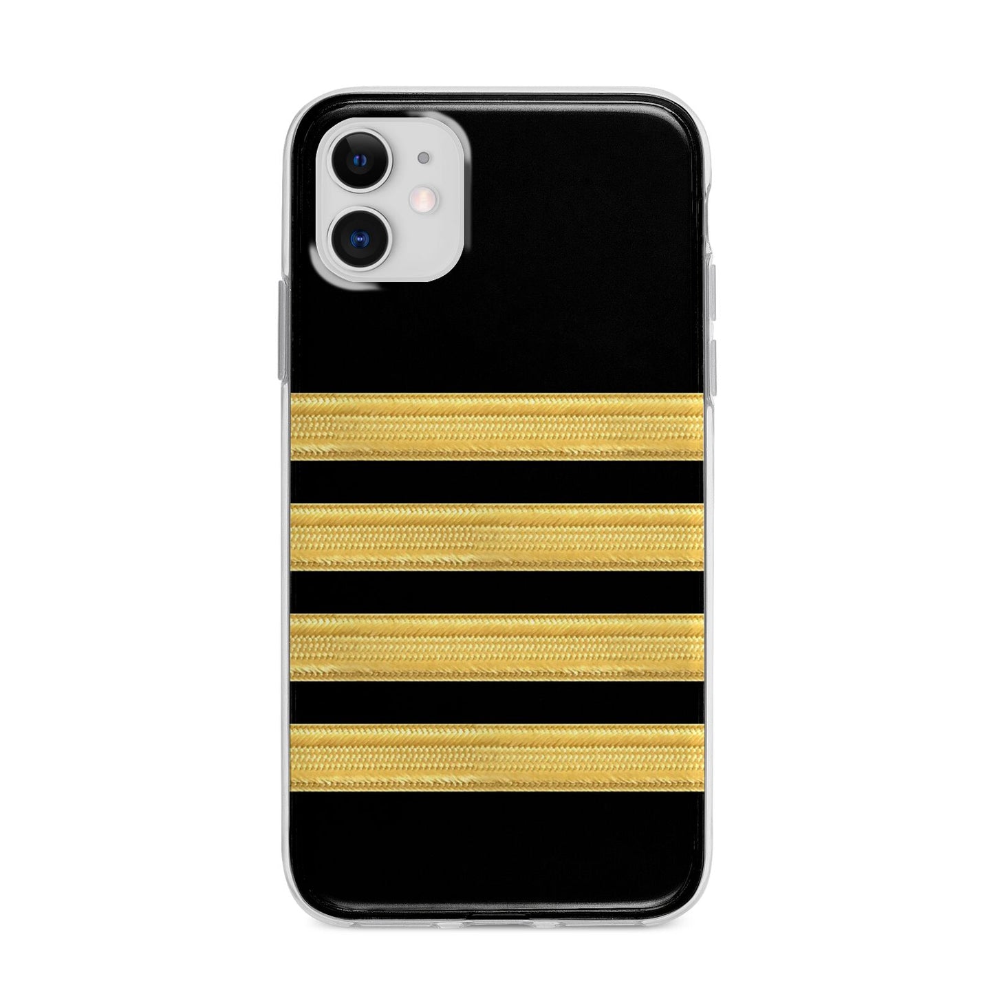 Black Gold Pilot Stripes Apple iPhone 11 in White with Bumper Case