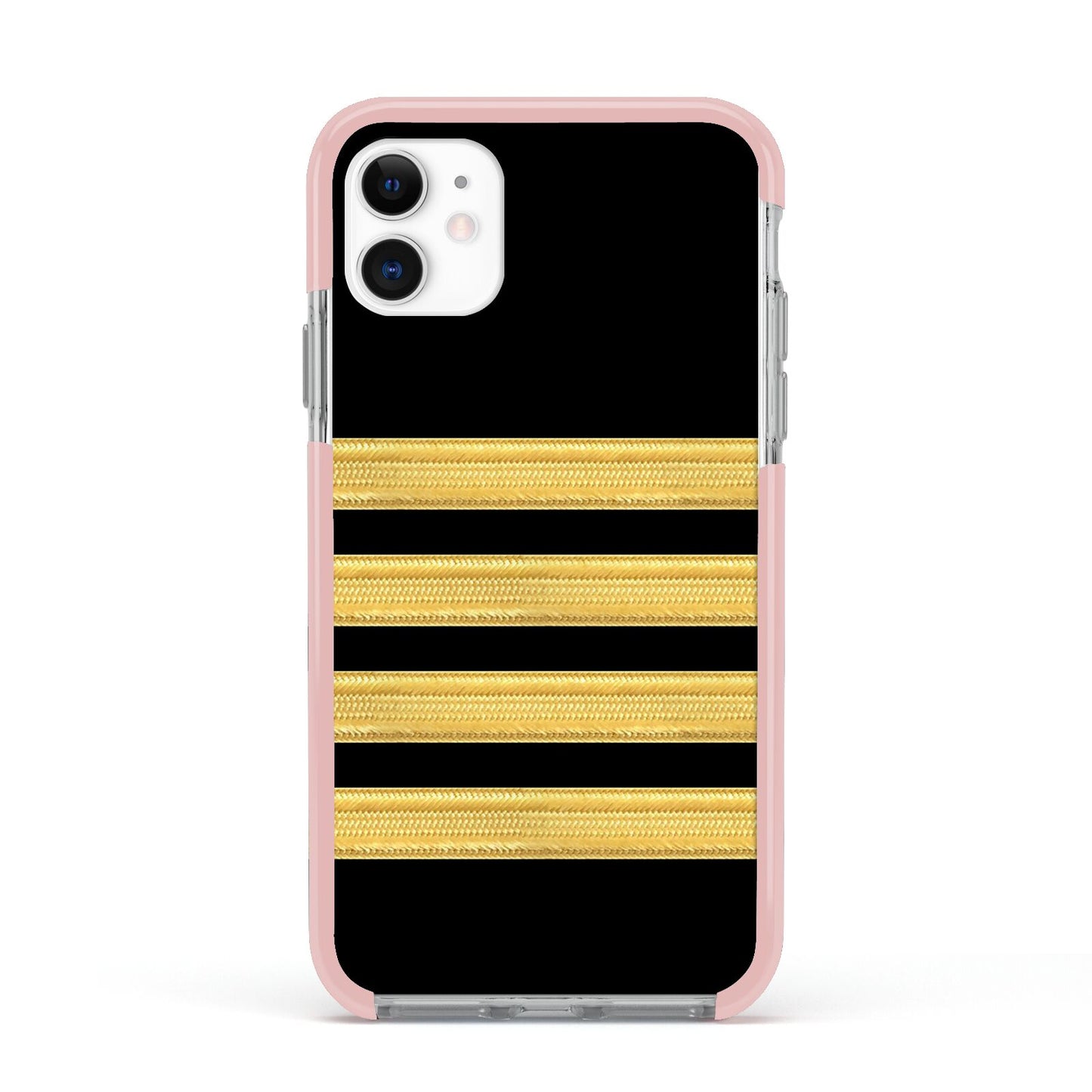 Black Gold Pilot Stripes Apple iPhone 11 in White with Pink Impact Case