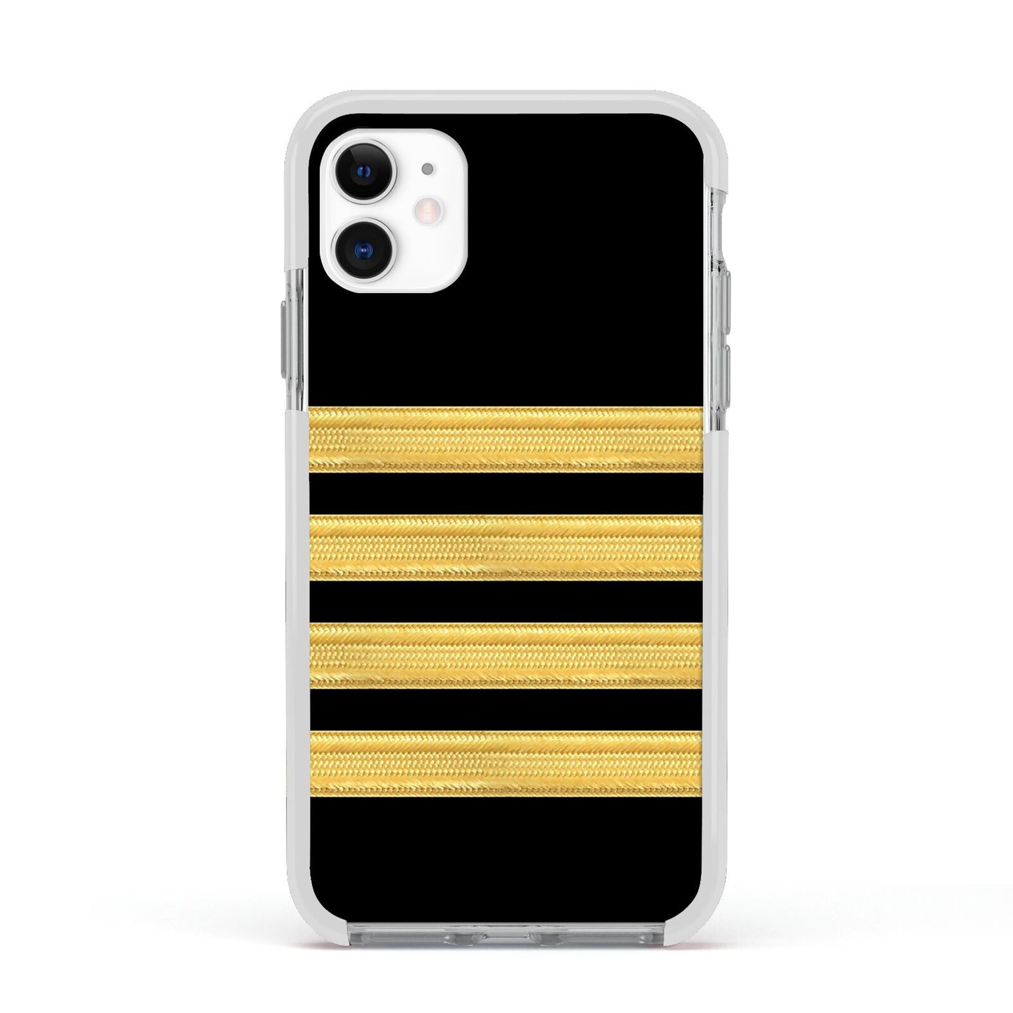 Black Gold Pilot Stripes Apple iPhone 11 in White with White Impact Case