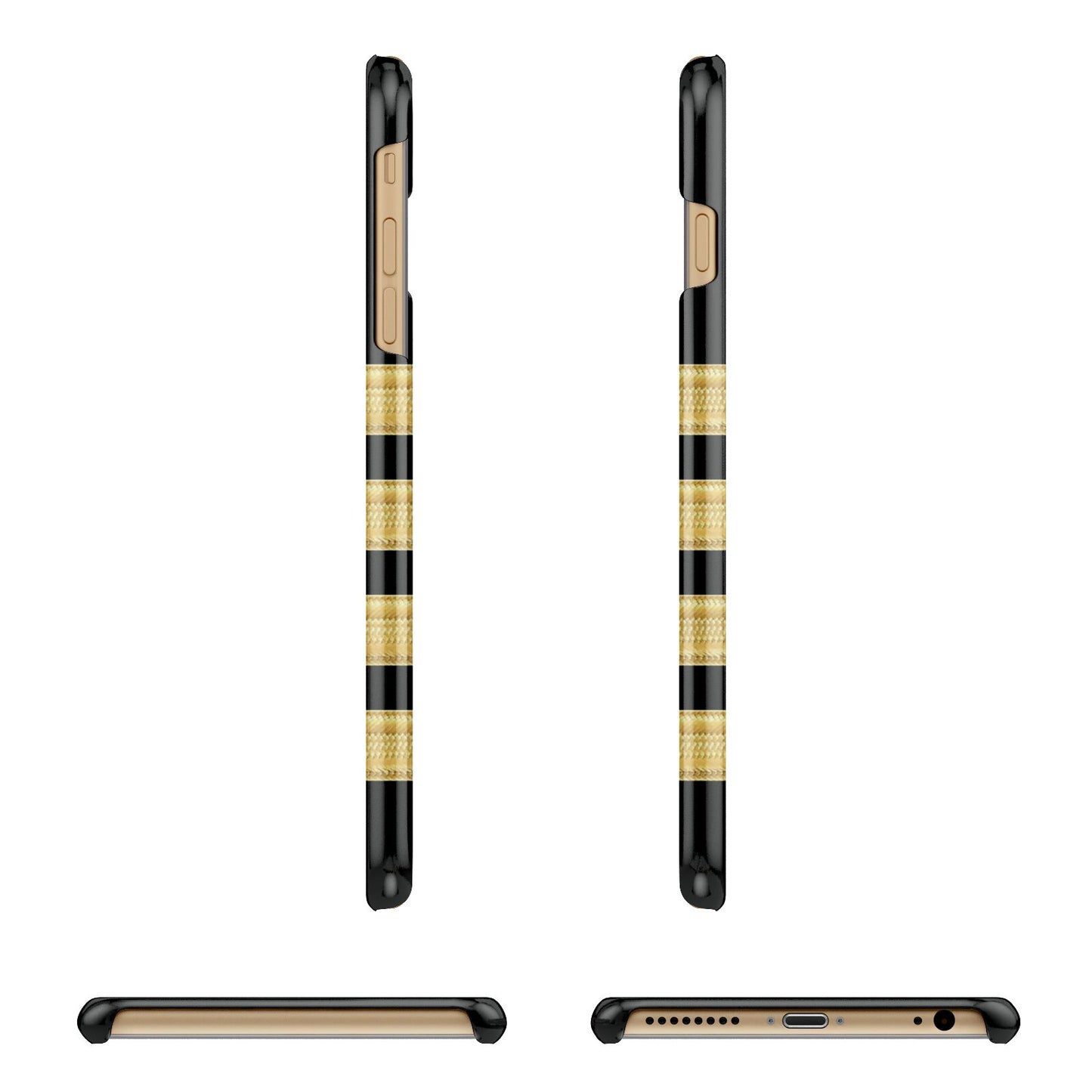 Black Gold Pilot Stripes Apple iPhone 6 Plus 3D Wrap Snap Case Angled Images