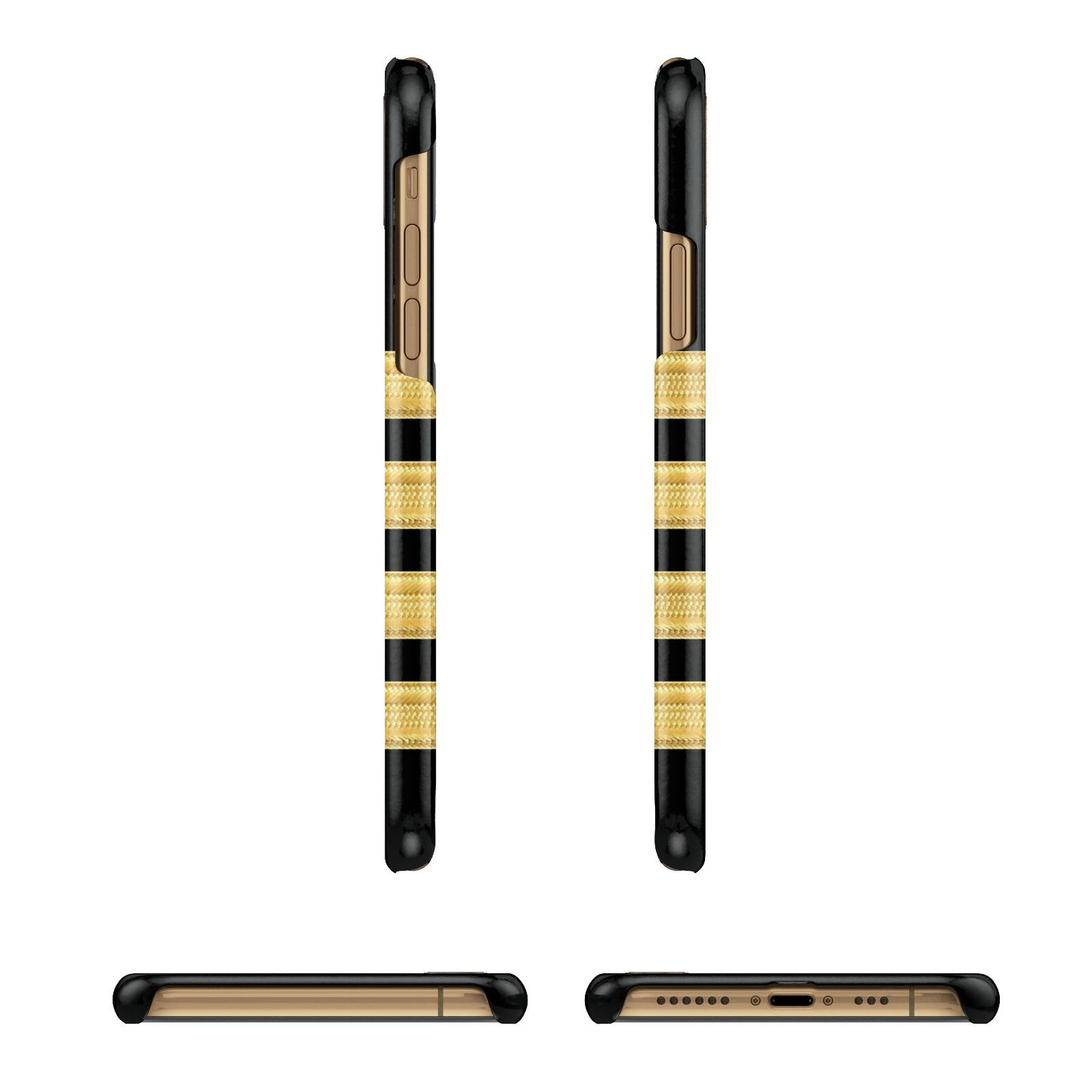 Black Gold Pilot Stripes Apple iPhone Xs 3D Wrap Snap Case Angled Images