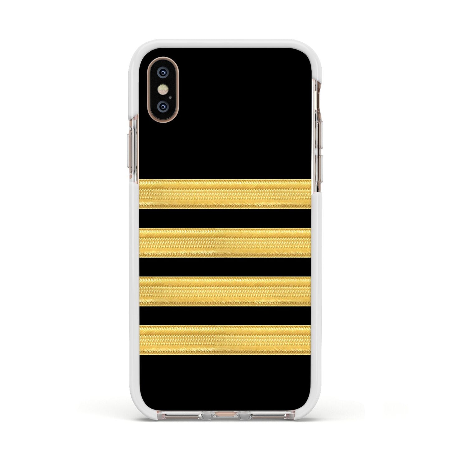 Black Gold Pilot Stripes Apple iPhone Xs Impact Case White Edge on Gold Phone