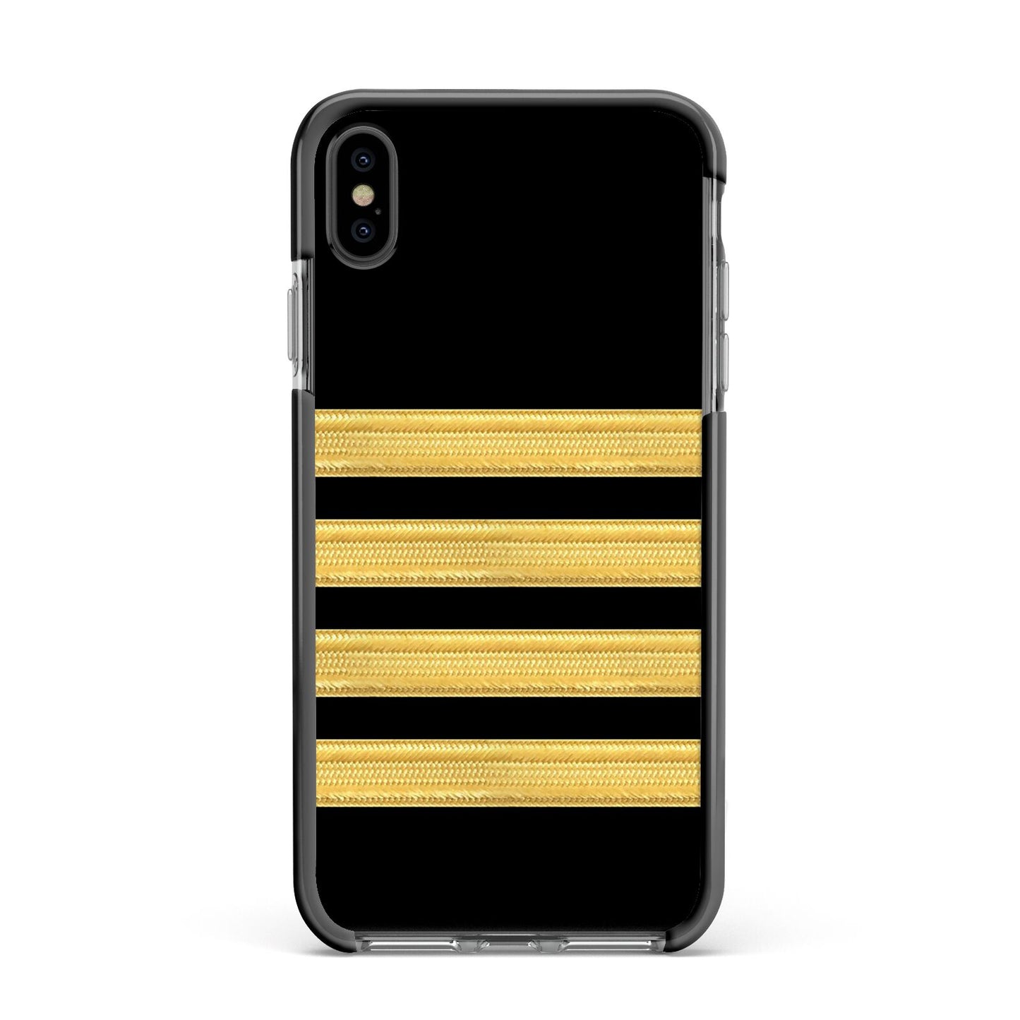 Black Gold Pilot Stripes Apple iPhone Xs Max Impact Case Black Edge on Black Phone