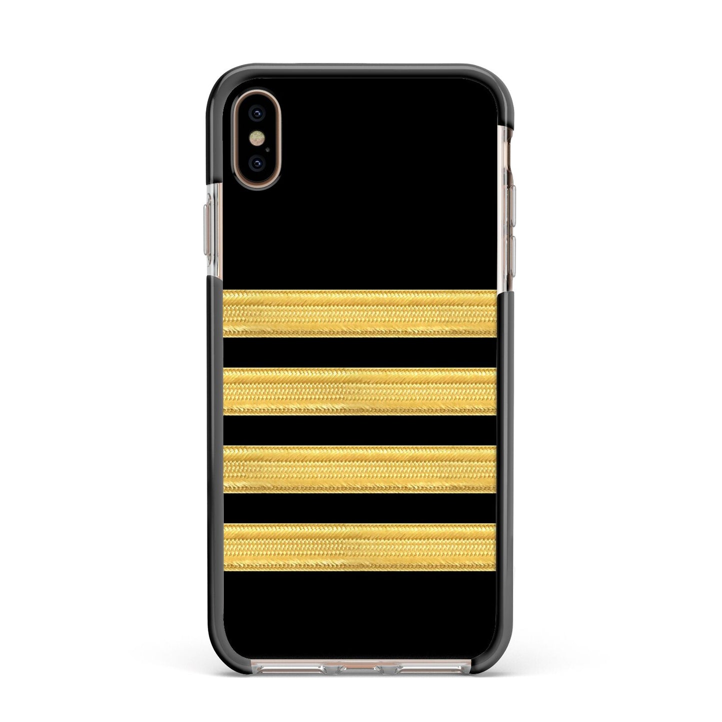 Black Gold Pilot Stripes Apple iPhone Xs Max Impact Case Black Edge on Gold Phone