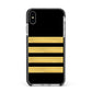 Black Gold Pilot Stripes Apple iPhone Xs Max Impact Case Black Edge on Silver Phone