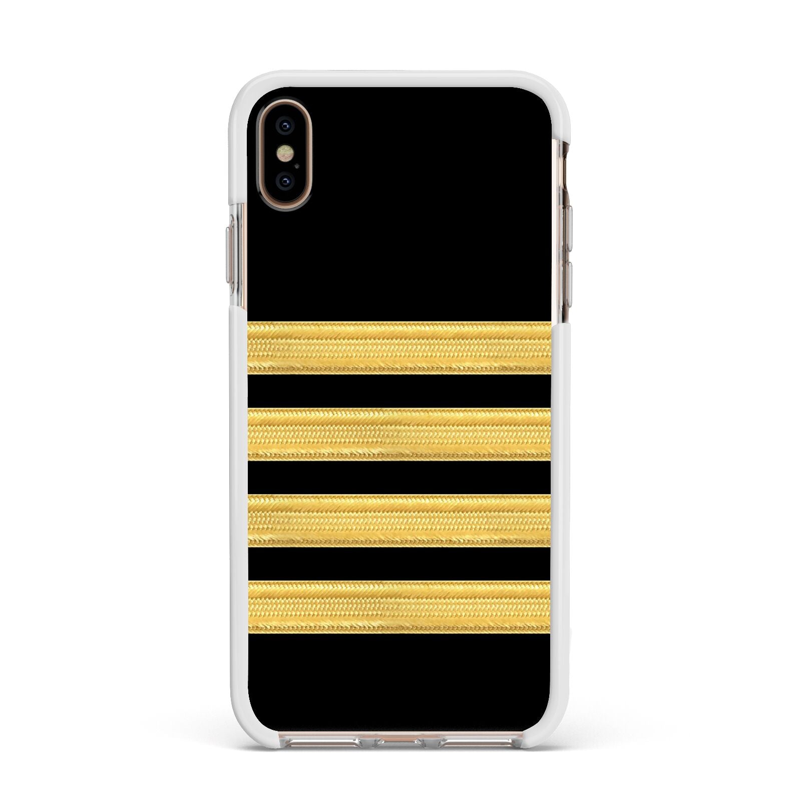 Black Gold Pilot Stripes Apple iPhone Xs Max Impact Case White Edge on Gold Phone