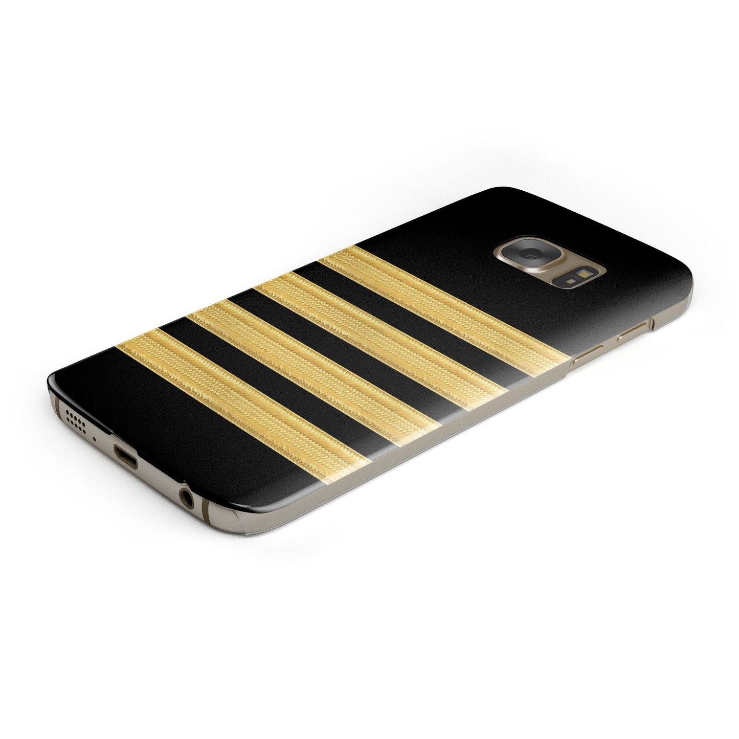 Black Gold Pilot Stripes Protective Samsung Galaxy Case Angled Image