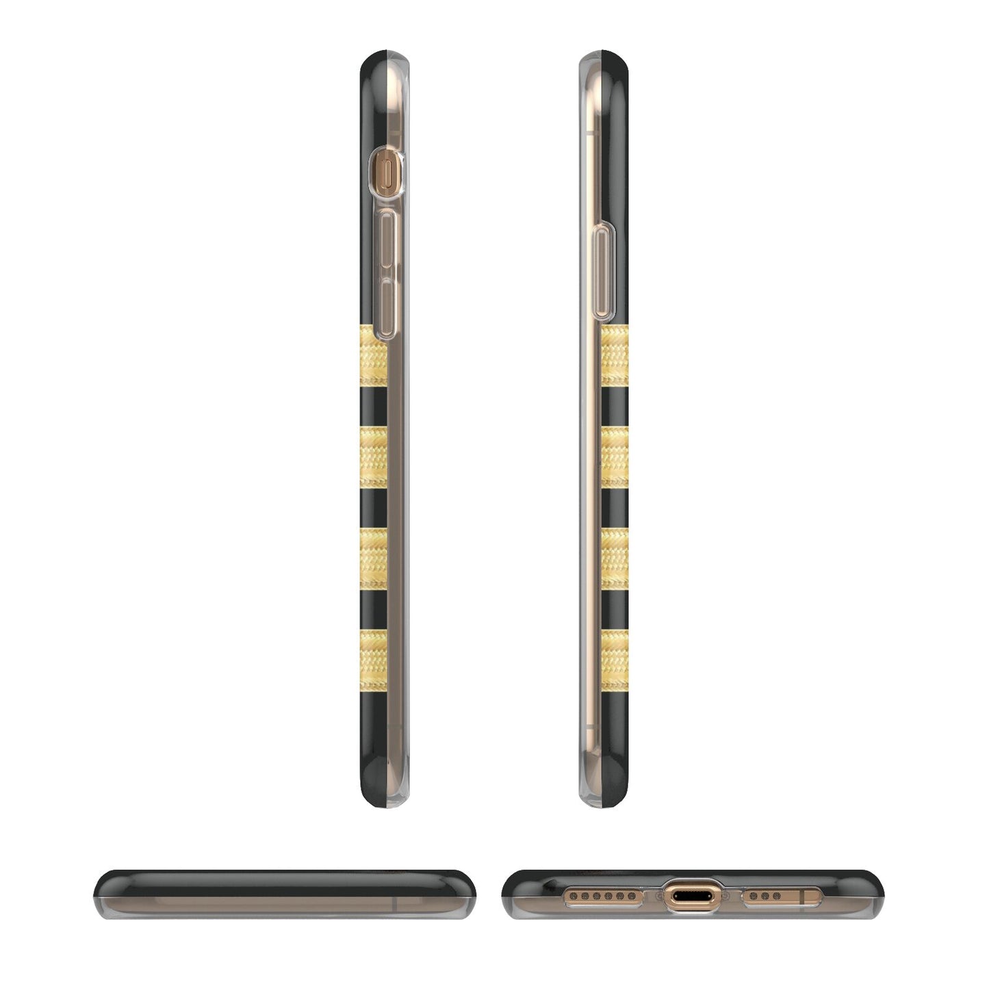 Black Gold Pilot Stripes iPhone 11 3D Tough Case Angle Images