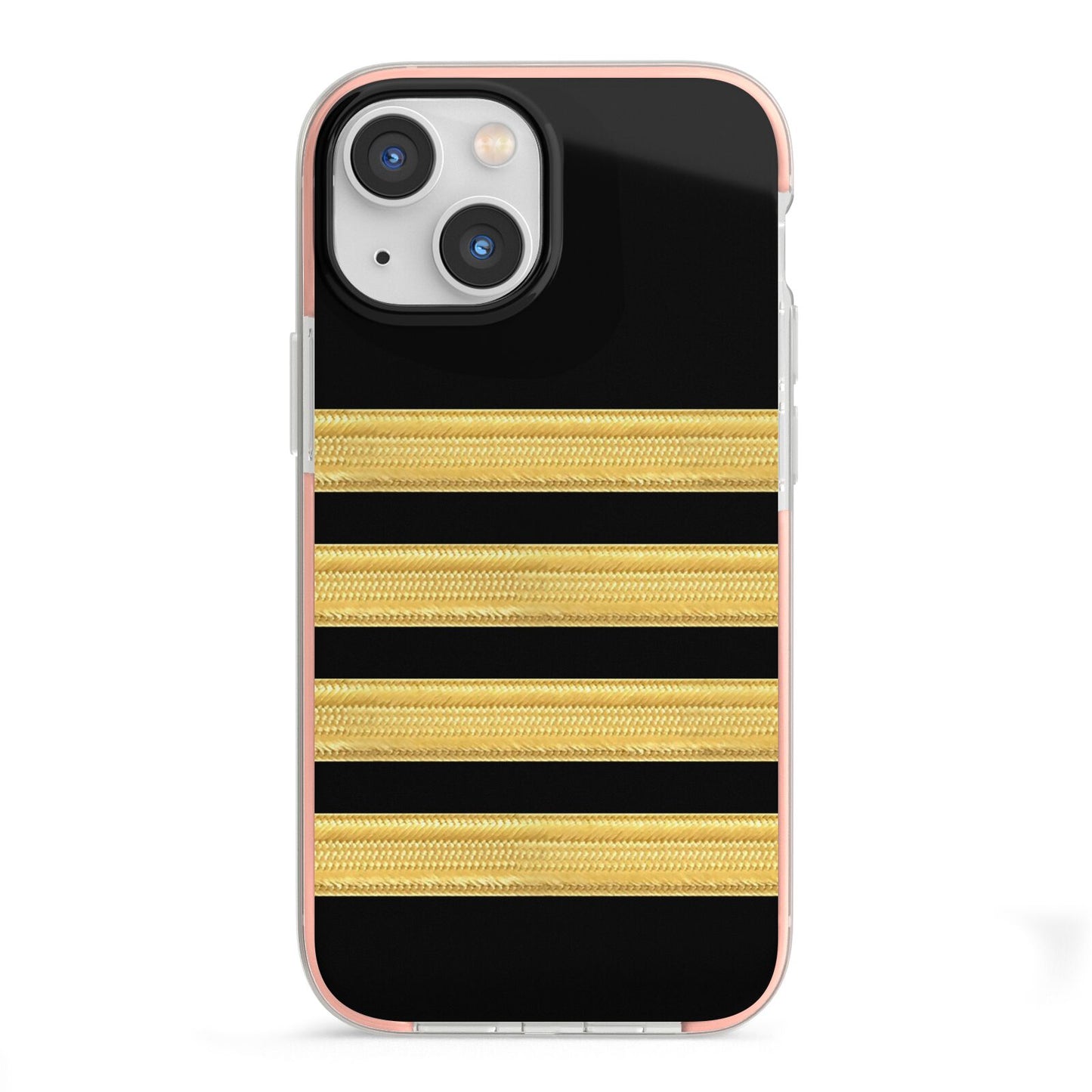 Black Gold Pilot Stripes iPhone 13 Mini TPU Impact Case with Pink Edges
