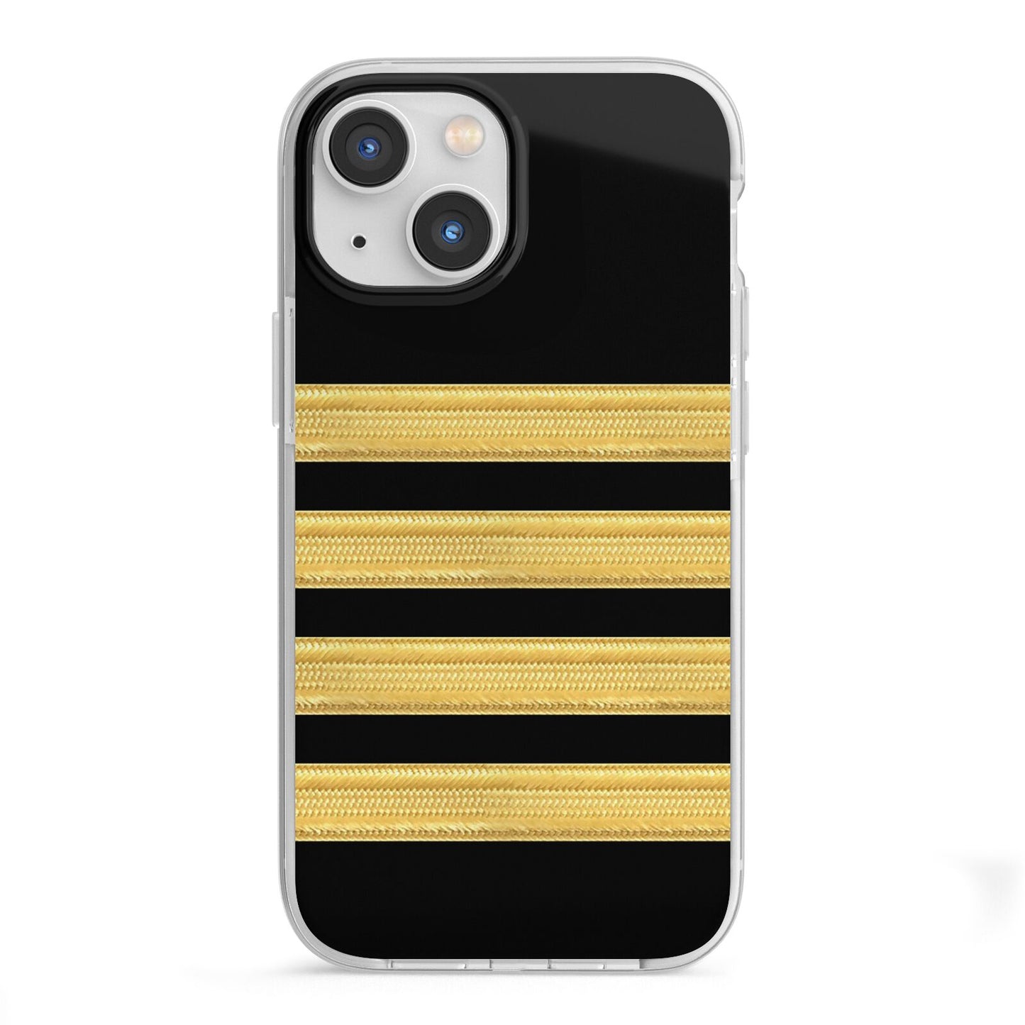 Black Gold Pilot Stripes iPhone 13 Mini TPU Impact Case with White Edges