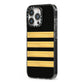 Black Gold Pilot Stripes iPhone 13 Pro Black Impact Case Side Angle on Silver phone