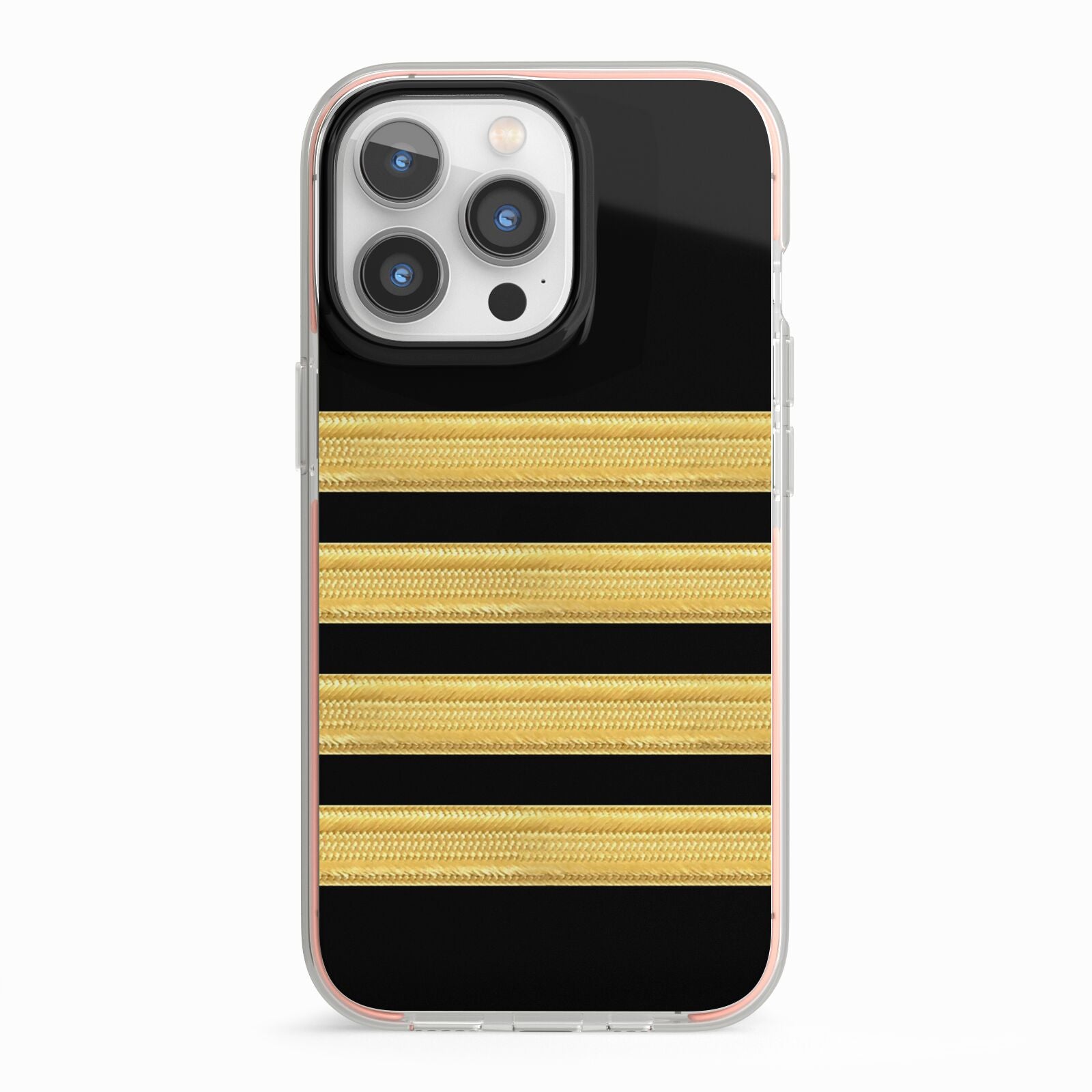 Black Gold Pilot Stripes iPhone 13 Pro TPU Impact Case with Pink Edges