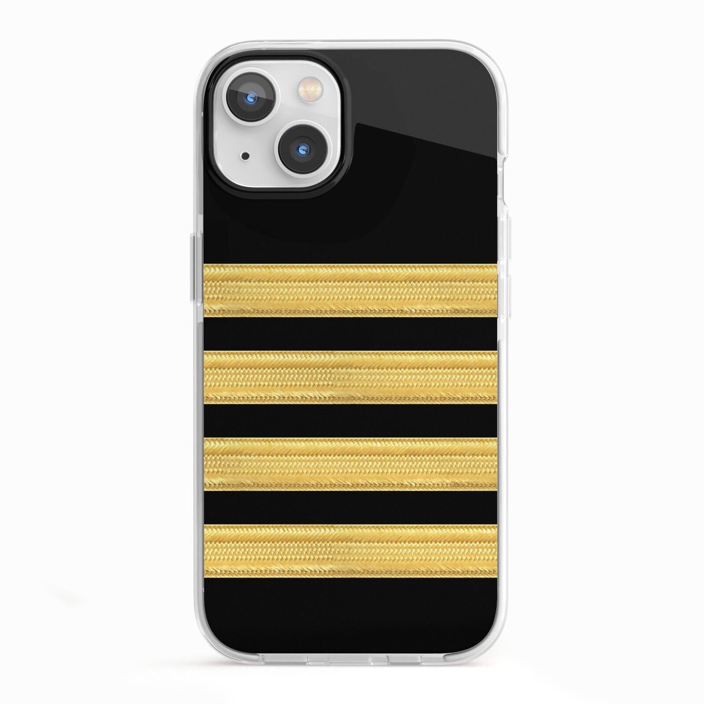 Black Gold Pilot Stripes iPhone 13 TPU Impact Case with White Edges