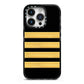 Black Gold Pilot Stripes iPhone 14 Pro Black Impact Case on Silver phone