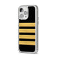 Black Gold Pilot Stripes iPhone 14 Pro Max Clear Tough Case Silver Angled Image