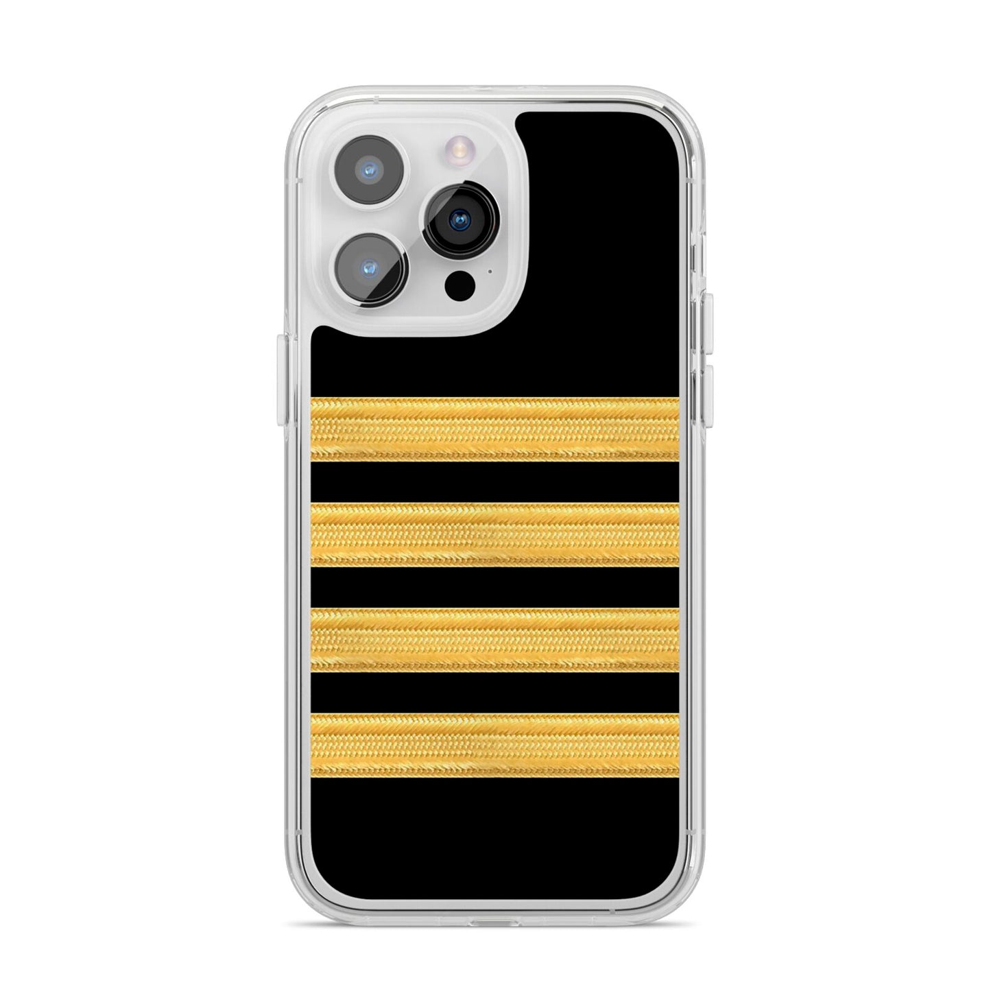 Black Gold Pilot Stripes iPhone 14 Pro Max Clear Tough Case Silver
