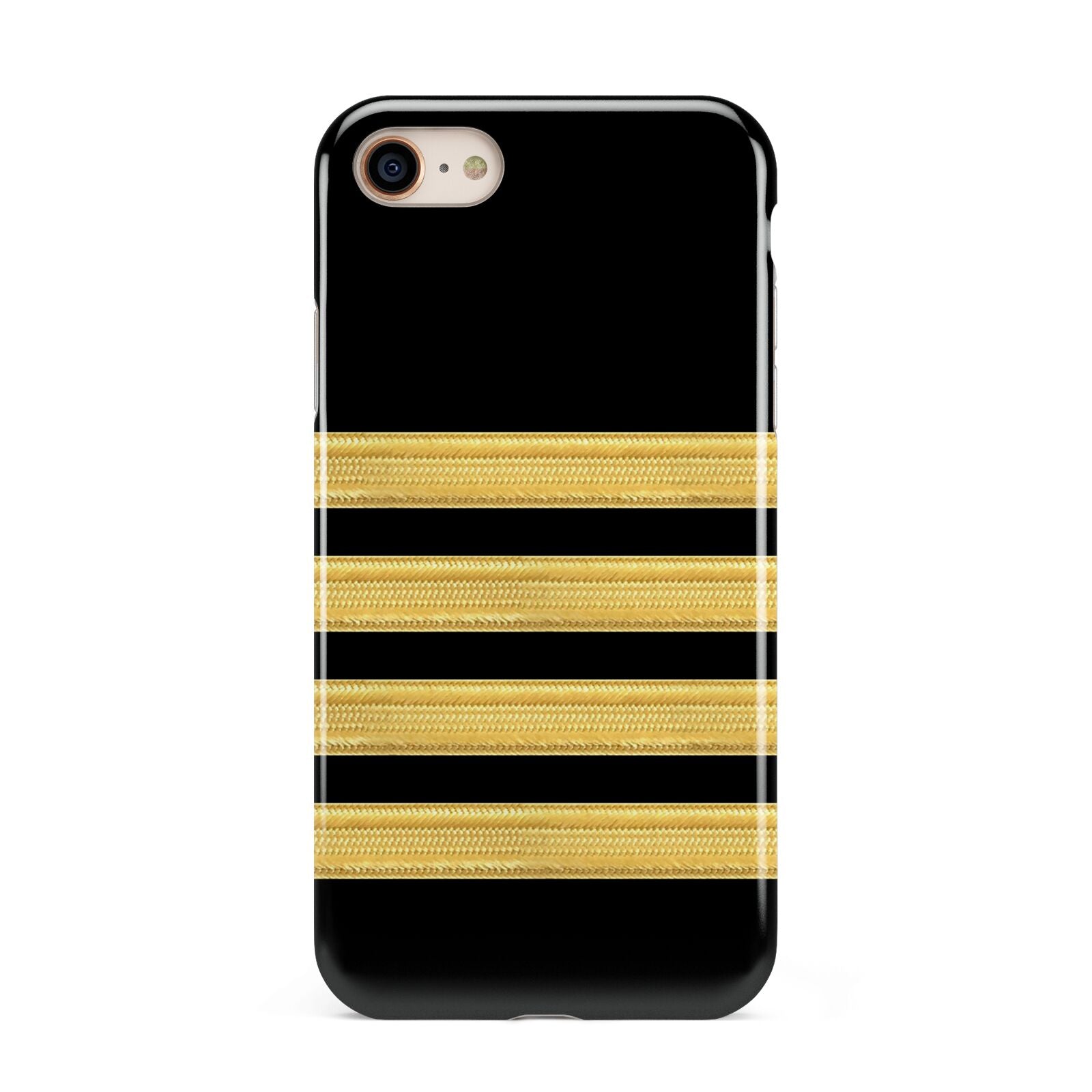 Black Gold Pilot Stripes iPhone 8 3D Tough Case on Gold Phone