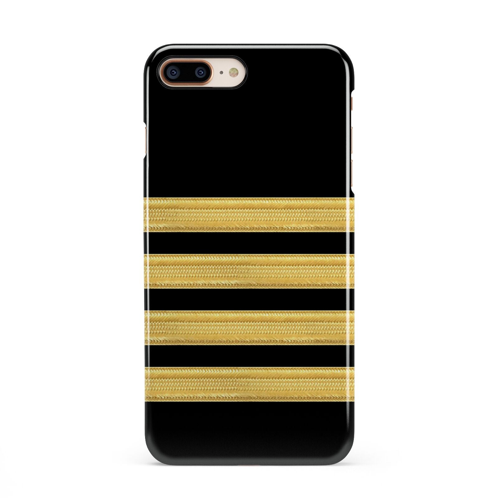 Black Gold Pilot Stripes iPhone 8 Plus 3D Snap Case on Gold Phone