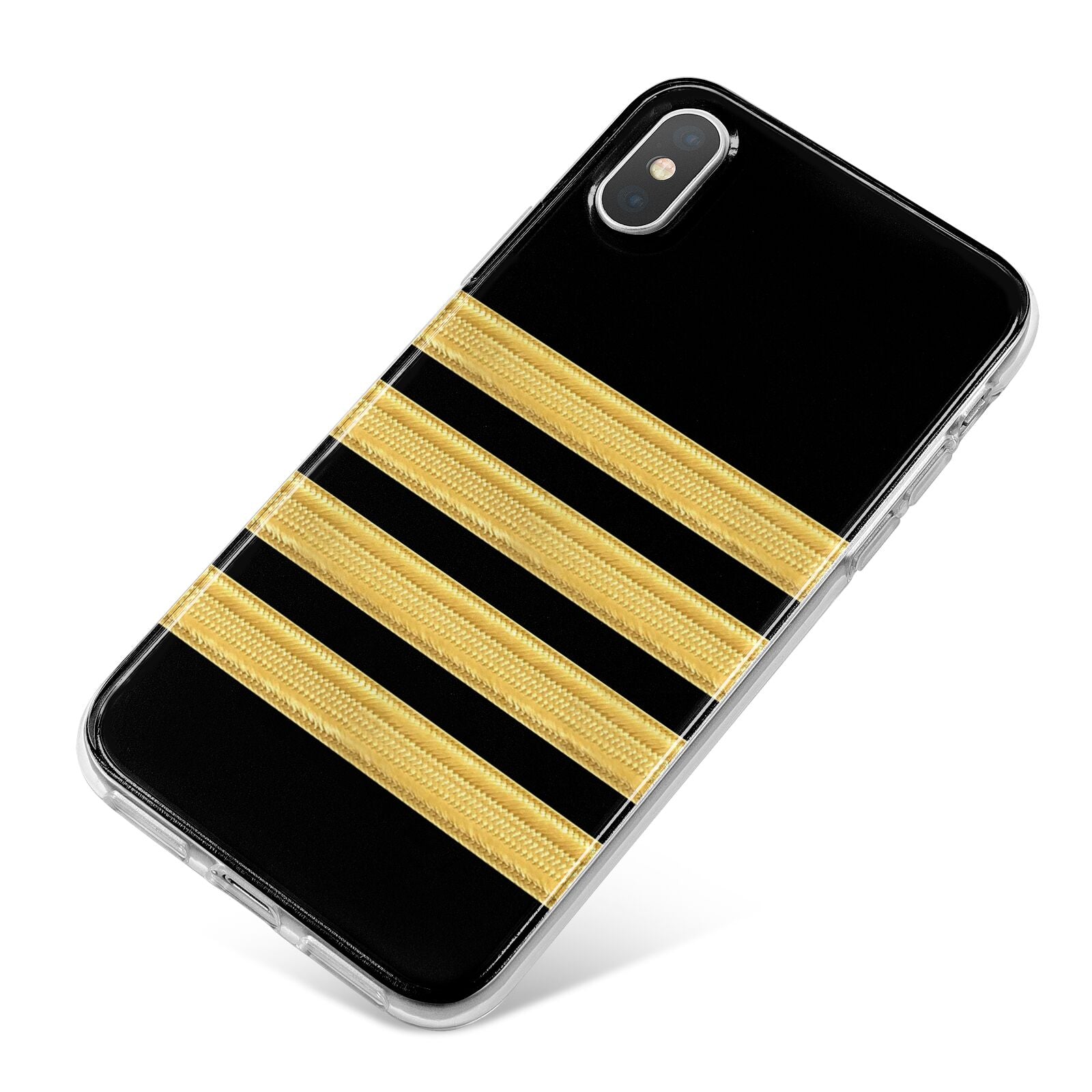 Black Gold Pilot Stripes iPhone X Bumper Case on Silver iPhone