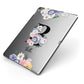 Black Initial Floral Apple iPad Case on Grey iPad Side View
